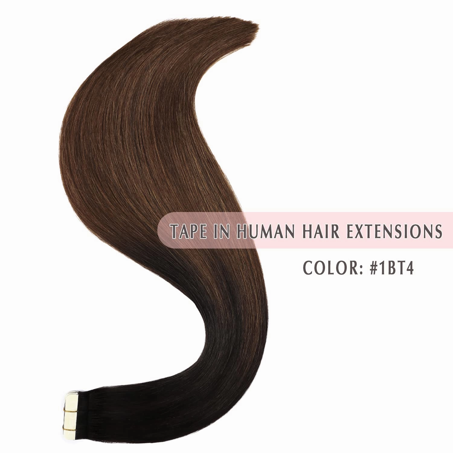 SURNEL Tape in Hair Extensions Ombre Color 1B Off Black Fading To 4 Middle Brown Remy Human Hair Tape in 20 inch 20pcs 50g(#1BT4-20)