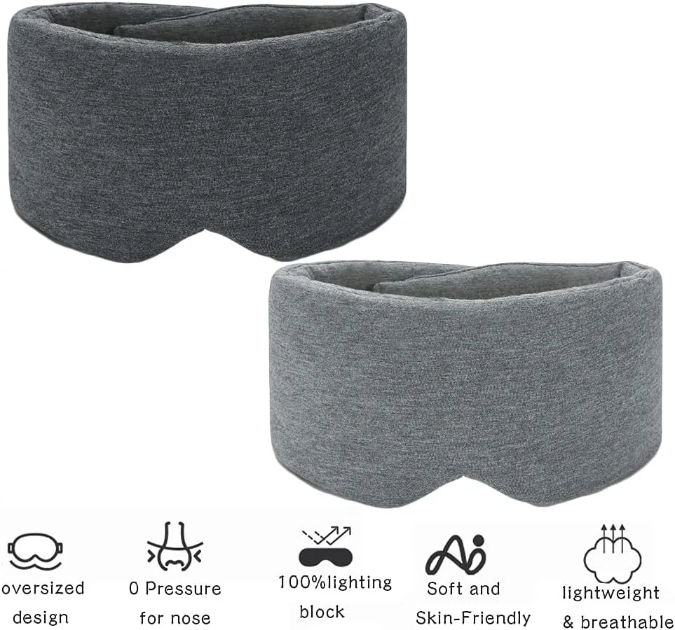 SUWEISHI 2 Pack 100% Cotton Ultra Soft Sleep Mask, Zero Pressure Natural Smooth Eye Cover with Adjustable Strap, Ultimate Sleeping Aid, Blocks Light, Comfortable Blindfold for Airplane/Nap/Travel