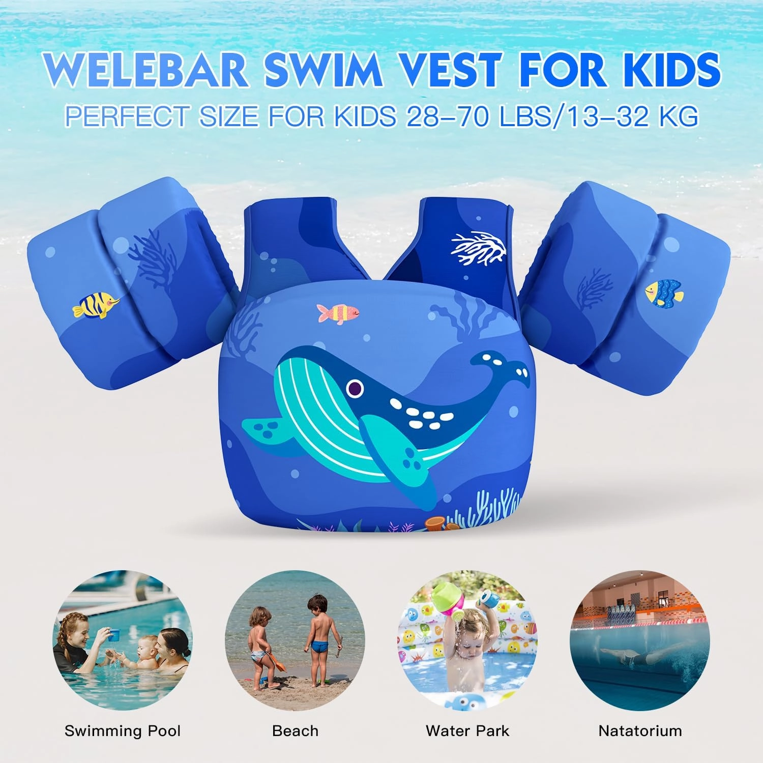 Swim Vest for Toddler, Suit for Kids 28-70 lbs, Floaties for Boys and Girls Swimming Aid, Training, Suit for Infant/Toddler/Children
