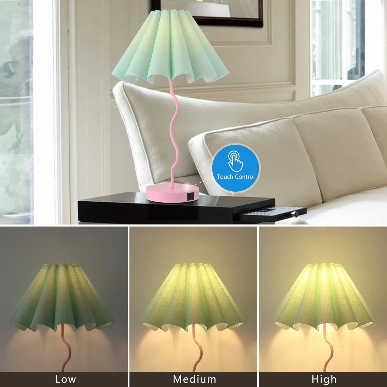 Table Lamps Set of 2 Modern Bedroom Nightstand Lamps Pink Lamp for Living Room End Table Touch Dimmable Lamp with USB Port and Outlet Charging Station