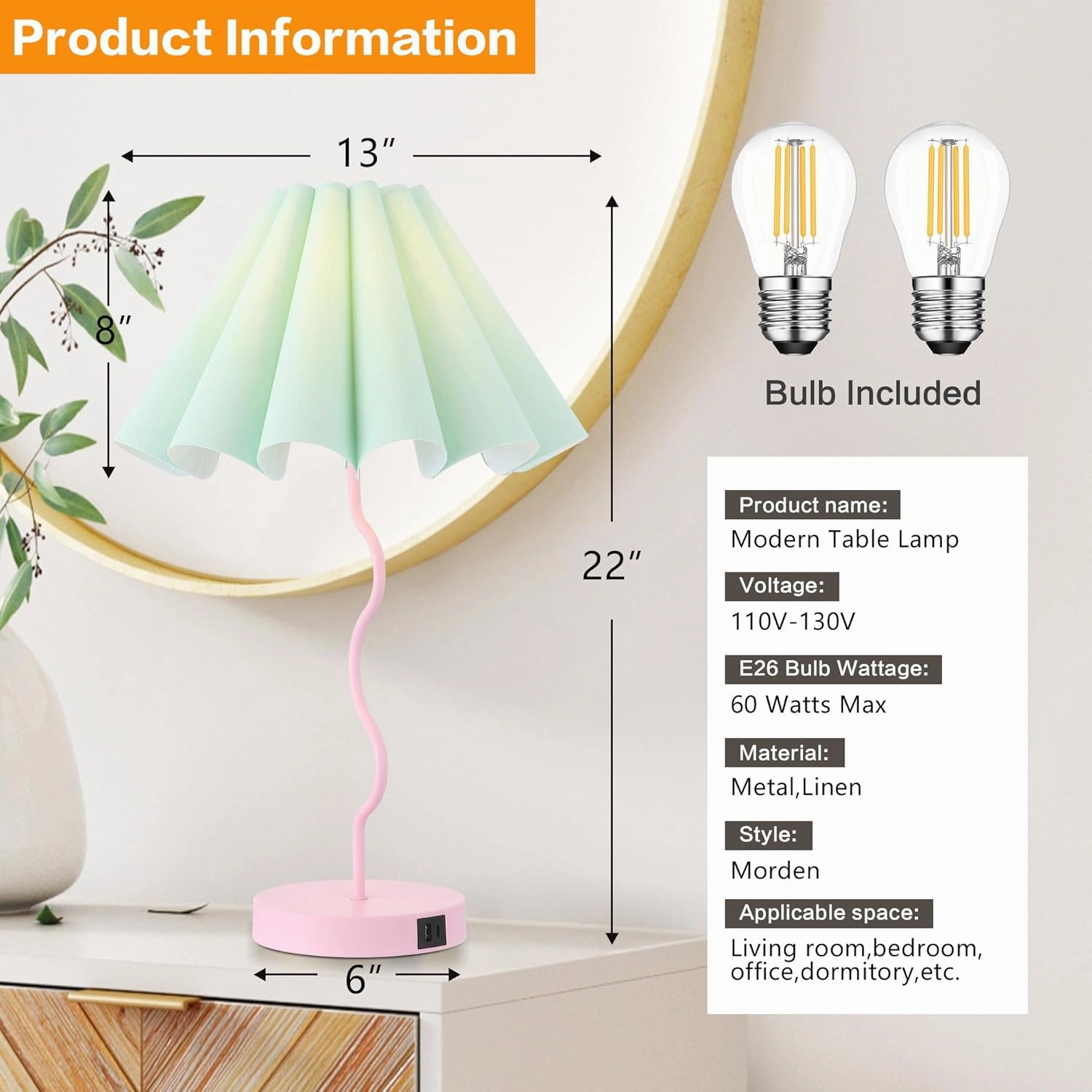 Table Lamps Set of 2 Modern Bedroom Nightstand Lamps Pink Lamp for Living Room End Table Touch Dimmable Lamp with USB Port and Outlet Charging Station