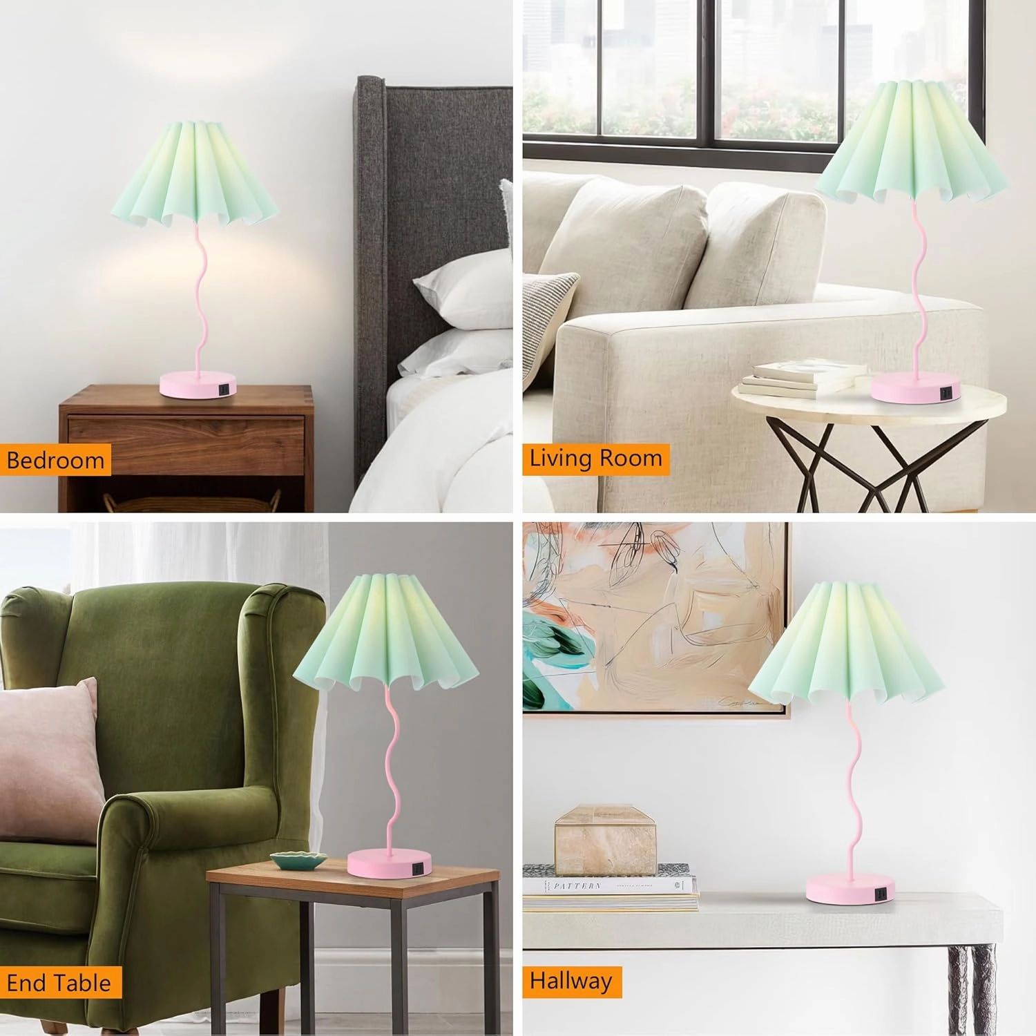 Table Lamps Set of 2 Modern Bedroom Nightstand Lamps Pink Lamp for Living Room End Table Touch Dimmable Lamp with USB Port and Outlet Charging Station