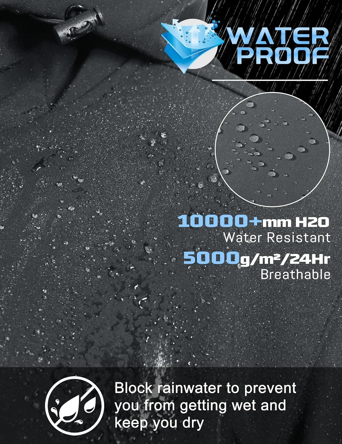 TACVASEN Men's Hooded Softshell Jacket Lightweight Waterproof Fleece Lined Windbreaker Rain Jacket Winter Outdoor Hiking
