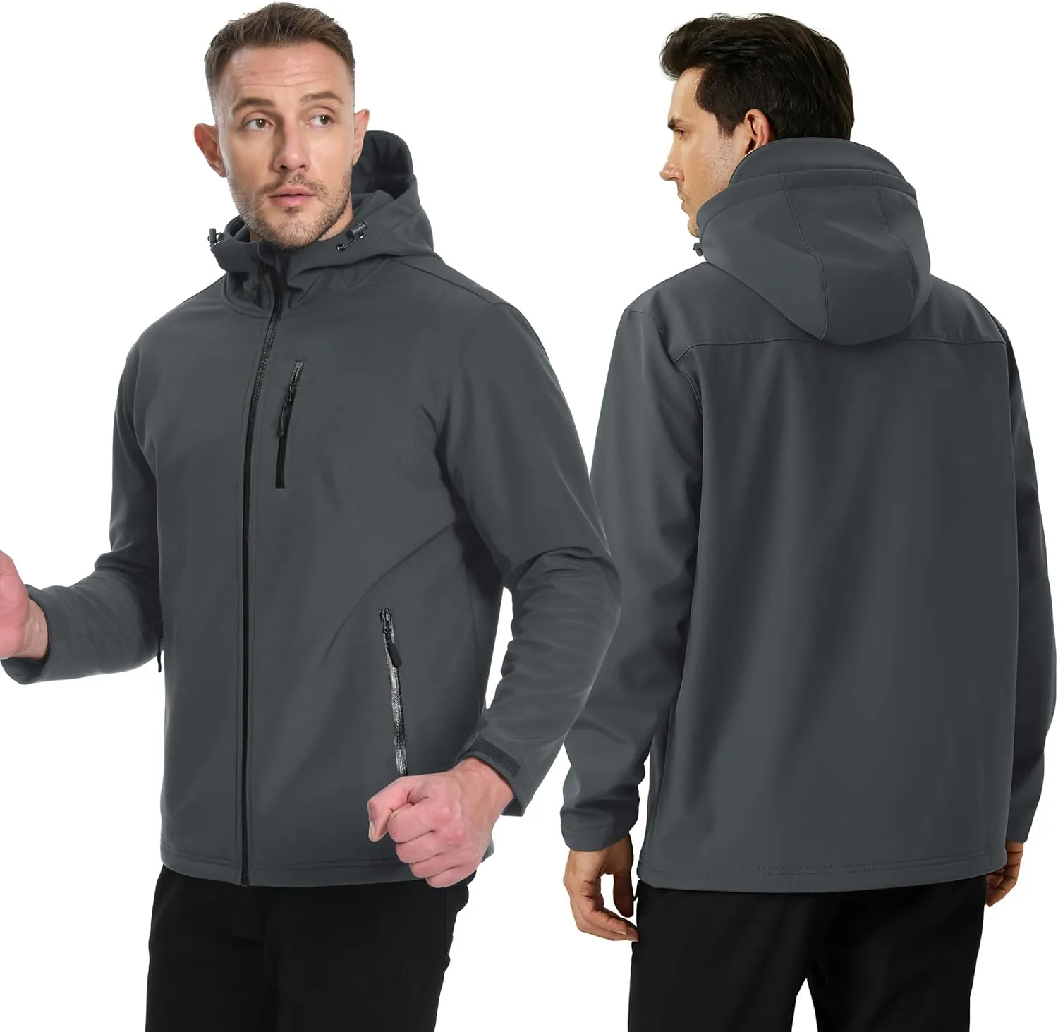 TACVASEN Men's Hooded Softshell Jacket Lightweight Waterproof Fleece Lined Windbreaker Rain Jacket Winter Outdoor Hiking