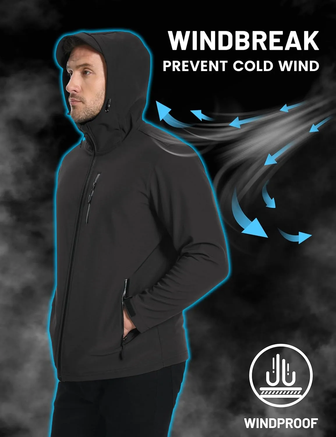 TACVASEN Men's Hooded Softshell Jacket Lightweight Waterproof Fleece Lined Windbreaker Rain Jacket Winter Outdoor Hiking