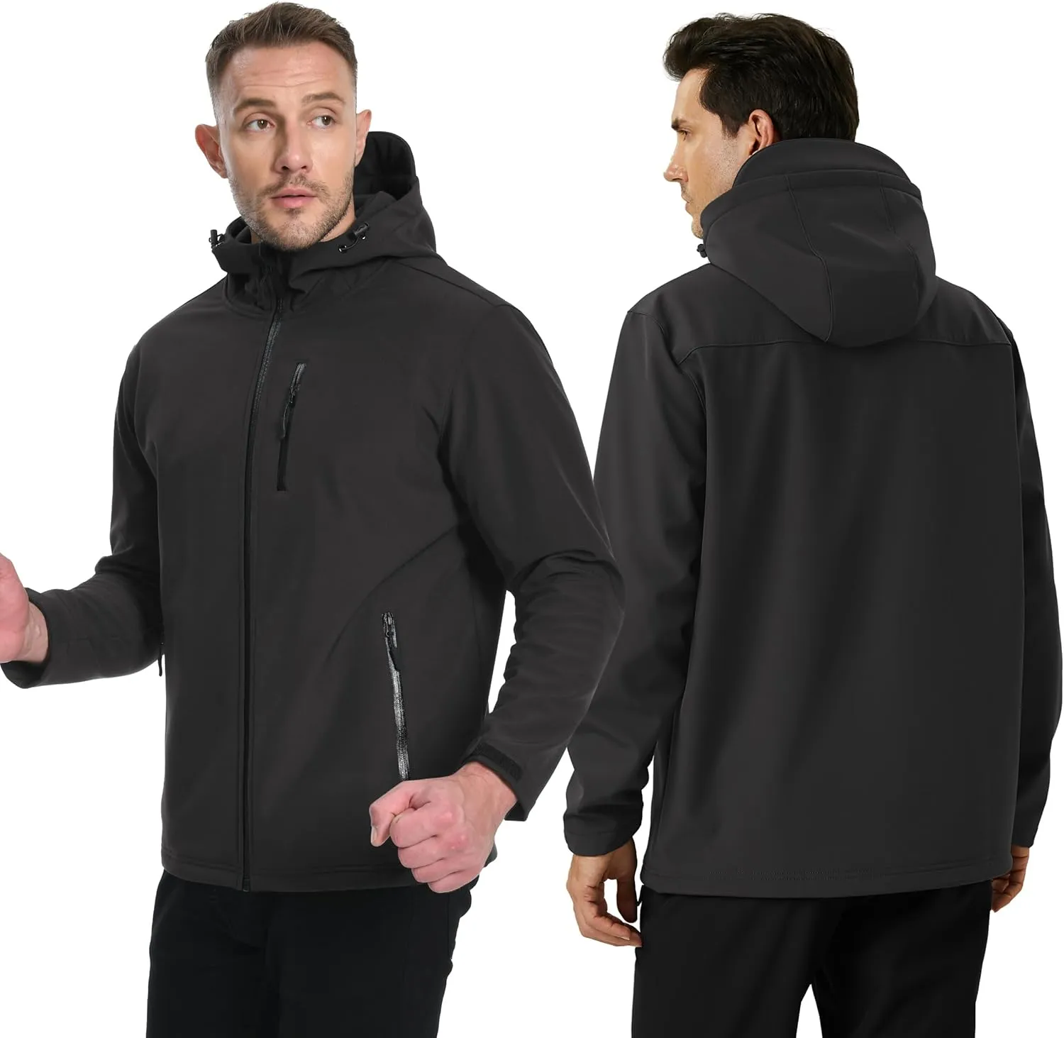TACVASEN Men's Hooded Softshell Jacket Lightweight Waterproof Fleece Lined Windbreaker Rain Jacket Winter Outdoor Hiking