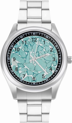 Teal Sea Glass Nautical Print Casual Wrist Watches for Men Classic Business Dress Watch Big Face for Work Gym
