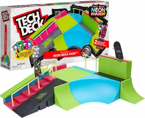 Tech Deck, Neon Mega Park X-Connect Creator, Customizable Glow-in-The-Dark Ramp Set with 2 Blind Skateboard Fingerboards, 90  Pieces, Gift for Ages 6 
