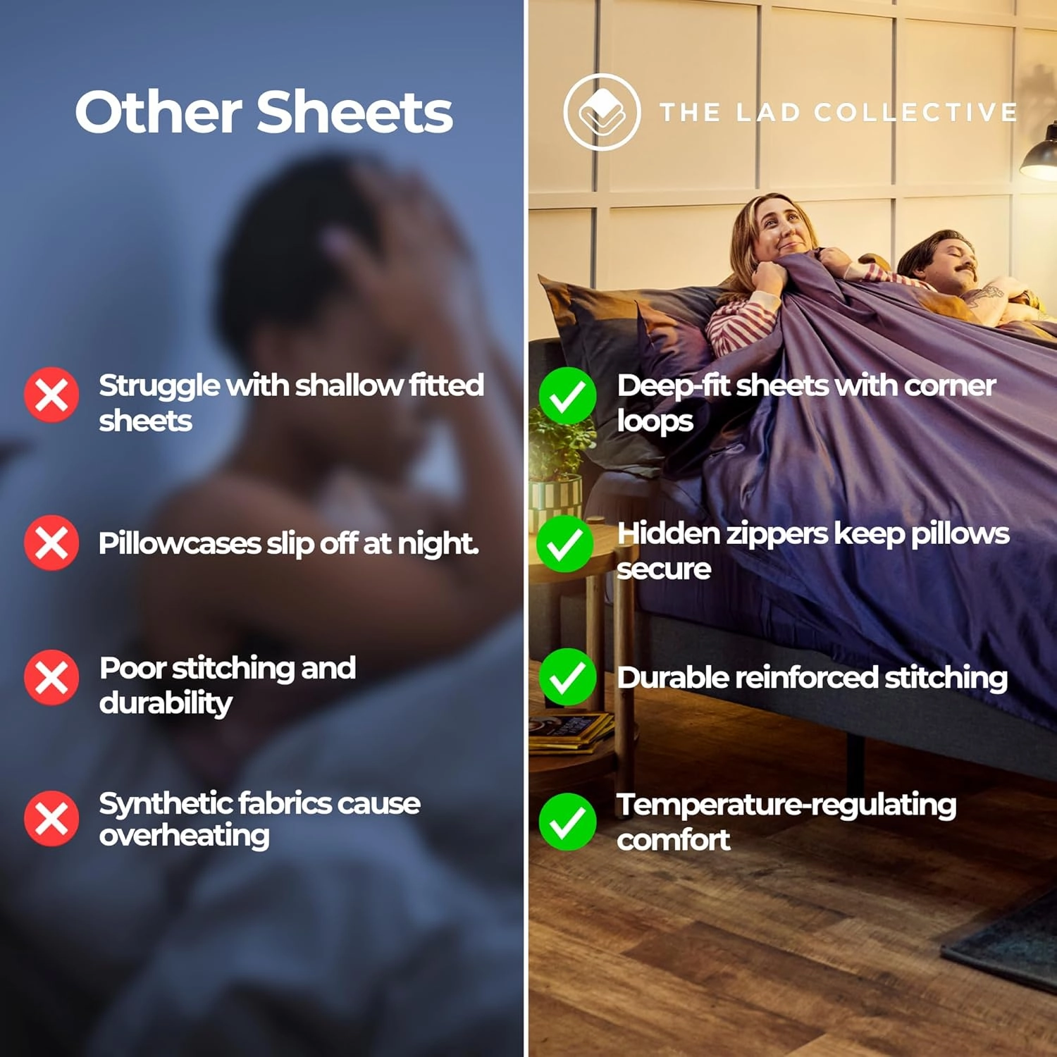 The LAD Collective 3.0 Fitted Sheet - Deep Pocket Bed Cover with EasyGrip™ Loop Straps, Durable Elastic & Temperature Regulating Fabric - Premium Bed Sheets - Yosemite/Queen
