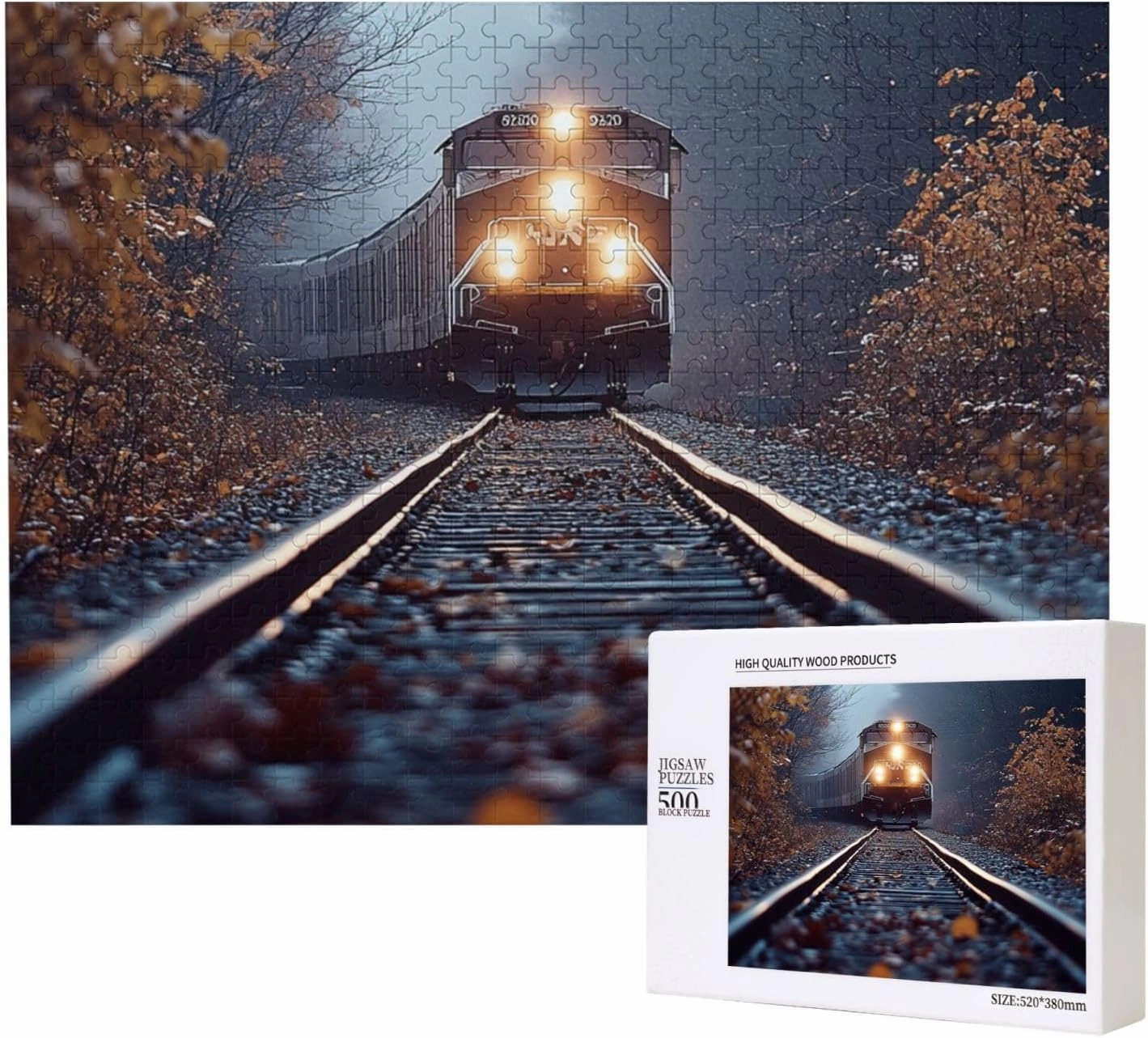 The Locomotive in The Train Tracks 500 pcs Adult Wooden Jigsaw Puzzle，Stunningly Vibrant Colors Flight of Thought，UAdults Funny Artwork，Pieces Fit Together Perfectly，Gifts for Family