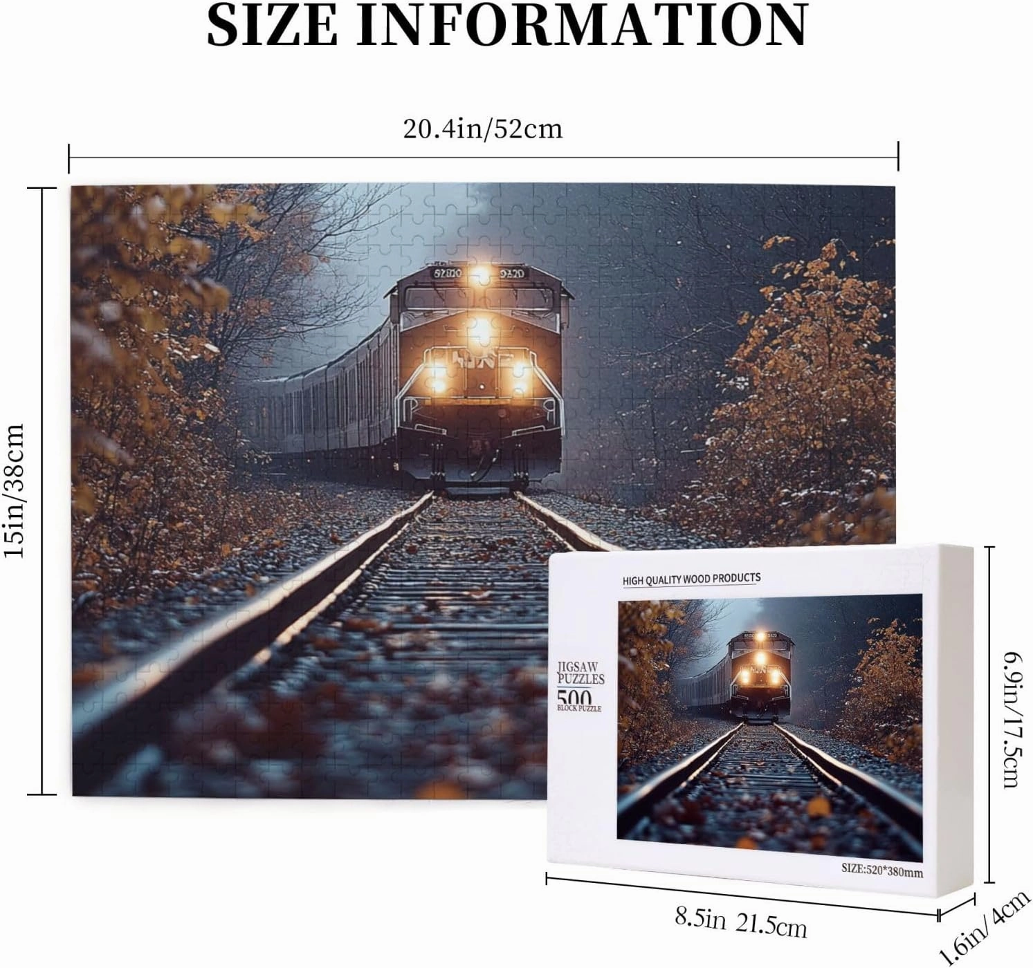 The Locomotive in The Train Tracks 500 pcs Adult Wooden Jigsaw Puzzle，Stunningly Vibrant Colors Flight of Thought，UAdults Funny Artwork，Pieces Fit Together Perfectly，Gifts for Family