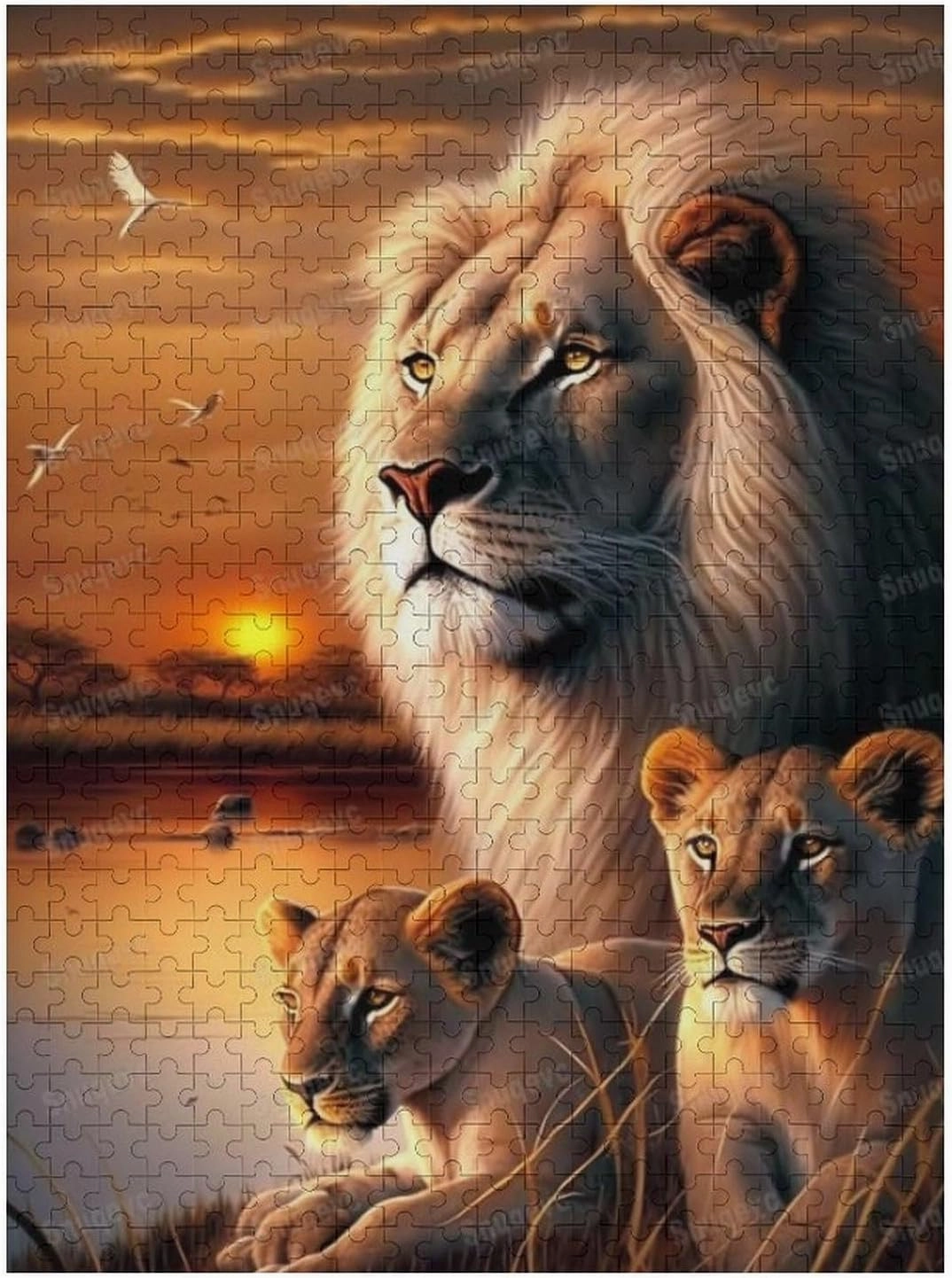 The Sunset Lions Adult Jigsaw Puzzle 500 Pieces - Eco-Friendly, Unique Artwork Jigsaw Puzzle, Large Piece Puzzle, Great for Beginners and Seniors, Great Gift for Friends and Family