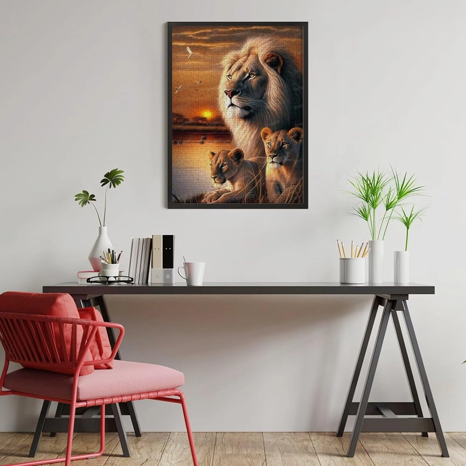 The Sunset Lions Adult Jigsaw Puzzle 500 Pieces - Eco-Friendly, Unique Artwork Jigsaw Puzzle, Large Piece Puzzle, Great for Beginners and Seniors, Great Gift for Friends and Family