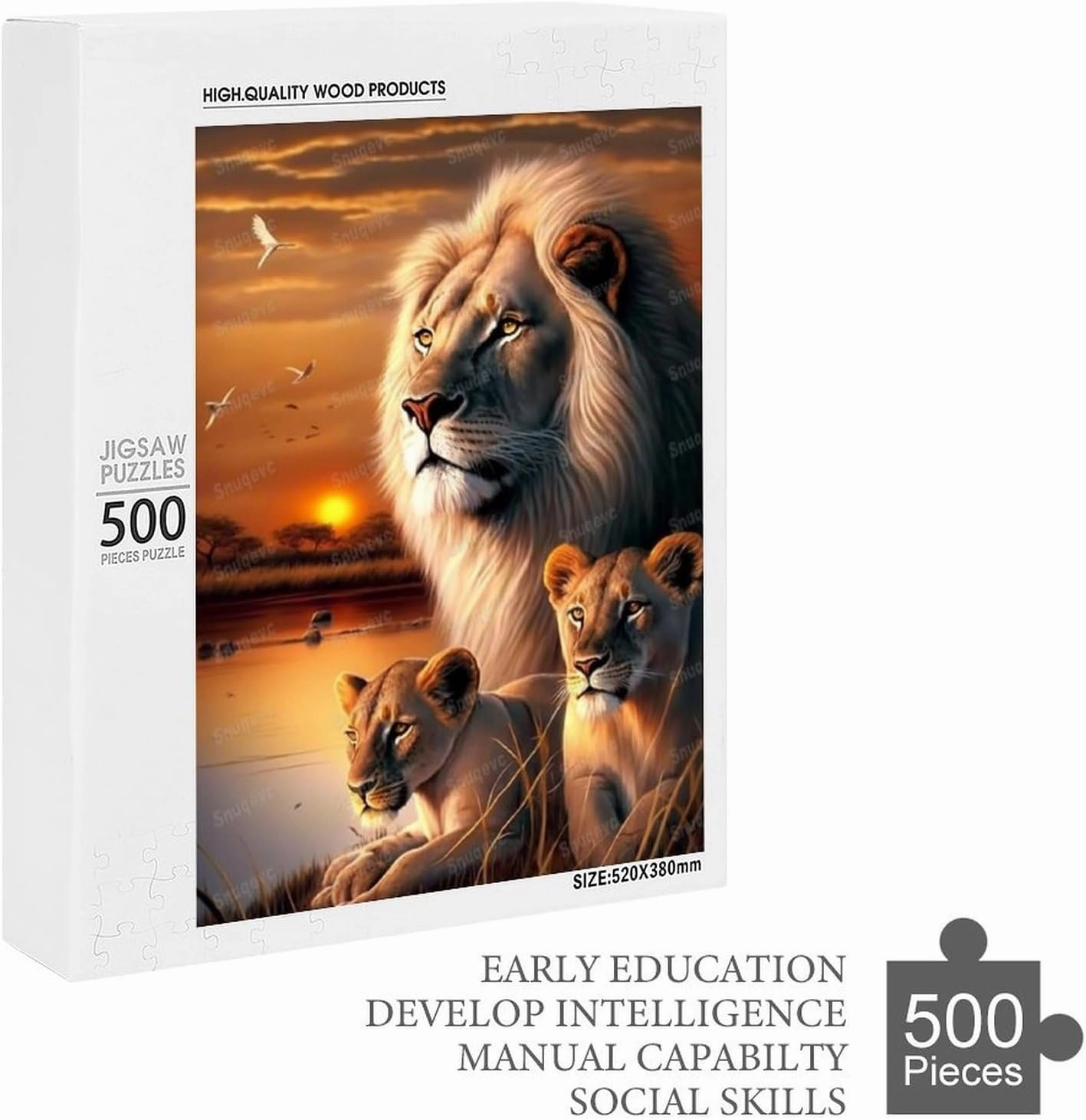 The Sunset Lions Adult Jigsaw Puzzle 500 Pieces - Eco-Friendly, Unique Artwork Jigsaw Puzzle, Large Piece Puzzle, Great for Beginners and Seniors, Great Gift for Friends and Family