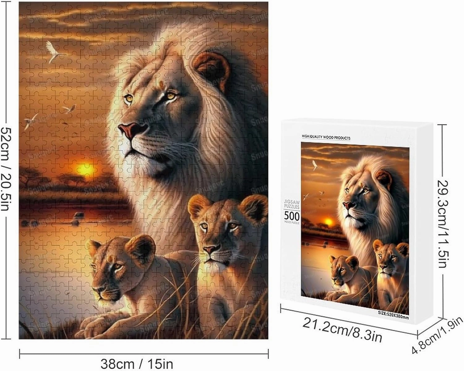The Sunset Lions Adult Jigsaw Puzzle 500 Pieces - Eco-Friendly, Unique Artwork Jigsaw Puzzle, Large Piece Puzzle, Great for Beginners and Seniors, Great Gift for Friends and Family