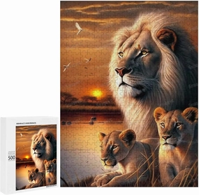 The Sunset Lions Adult Jigsaw Puzzle 500 Pieces - Eco-Friendly, Unique Artwork Jigsaw Puzzle, Large Piece Puzzle, Great for Beginners and Seniors, Great Gift for Friends and Family