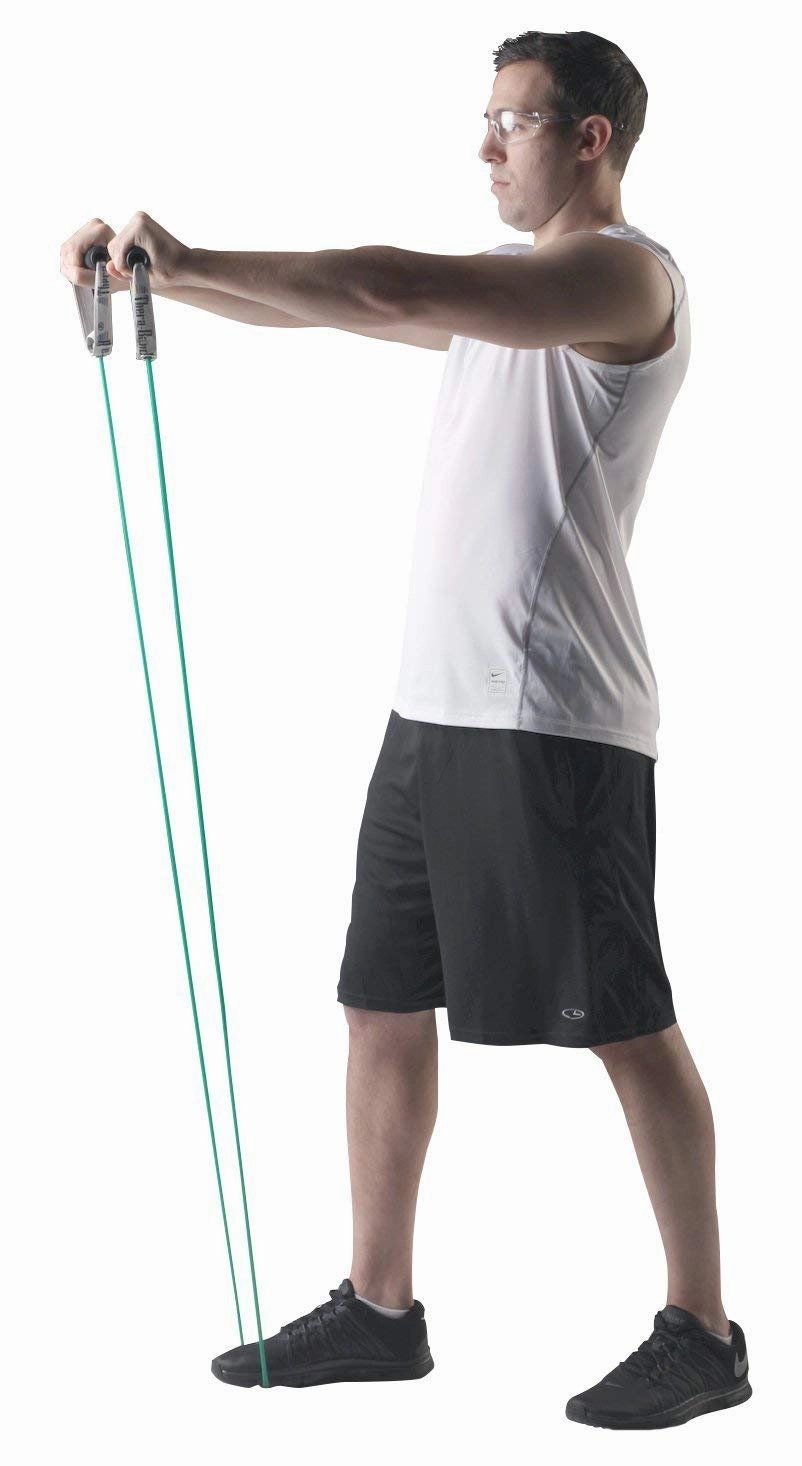 THERABAND Resistance Tubes, Professional Latex Elastic Tubing, Upper & Lower Body, Core Exercise, Physical Therapy, Lower Pilates, At-Home Workout, & Rehab,100 Foot, Green, Heavy, Intermediate Level 1
