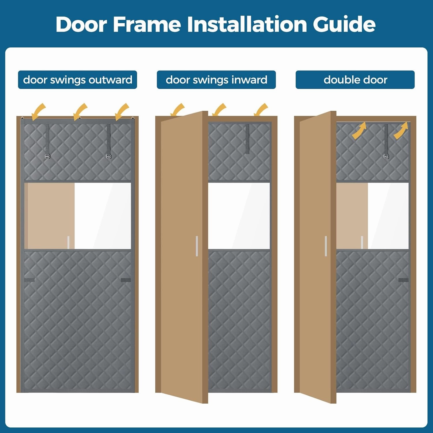 Thermal Insulated Door Curtain Fits Door Size 38 x 83 Inch, Oxford Cloth Thicken Cotton Fiber, Curtain Size 41" x 85", Single Piece Screen Insulation Cover to Keep Warm, with Clear Windows
