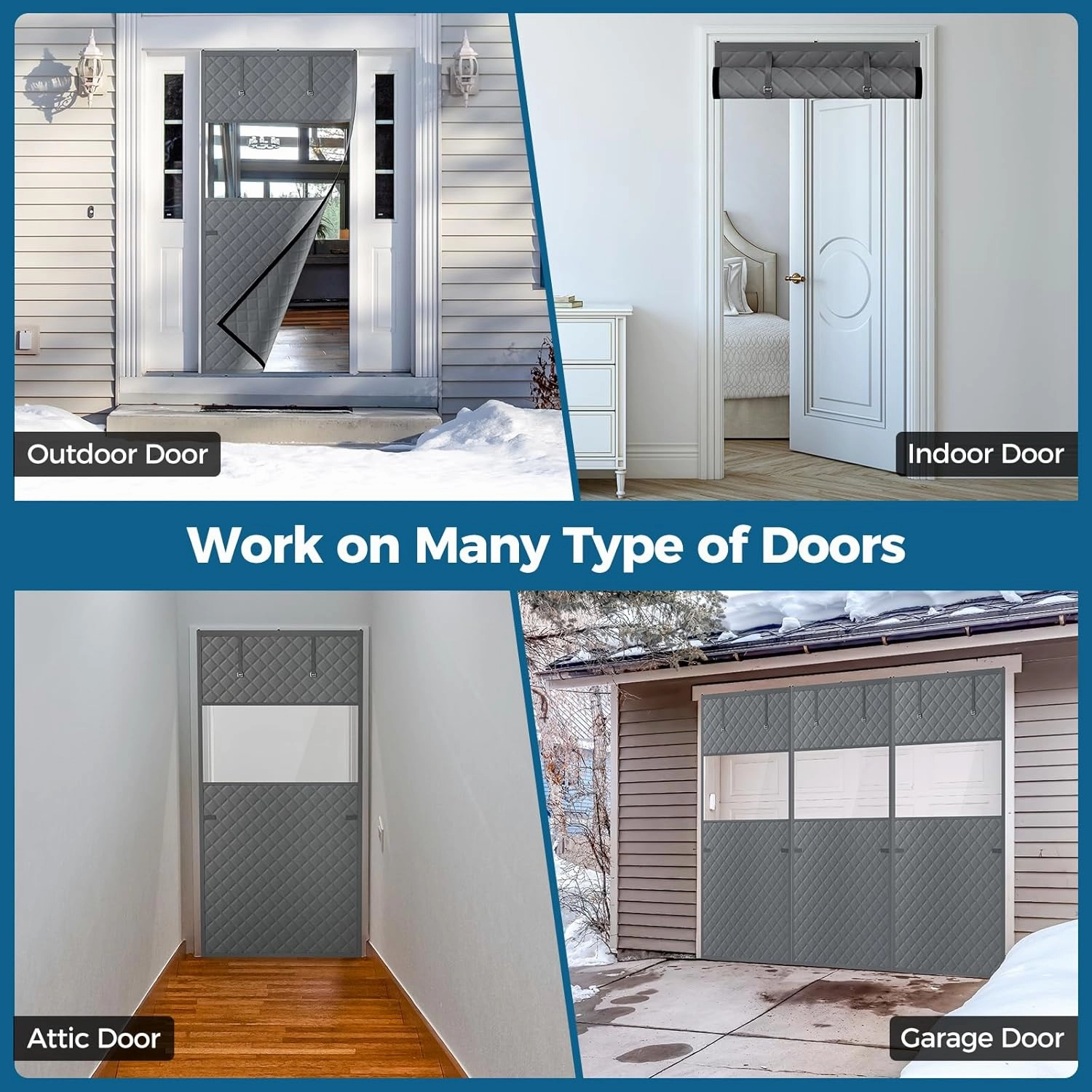 Thermal Insulated Door Curtain Fits Door Size 38 x 83 Inch, Oxford Cloth Thicken Cotton Fiber, Curtain Size 41" x 85", Single Piece Screen Insulation Cover to Keep Warm, with Clear Windows