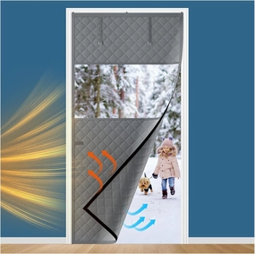 Thermal Insulated Door Curtain Fits Door Size 38 x 83 Inch, Oxford Cloth Thicken Cotton Fiber, Curtain Size 41" x 85", Single Piece Screen Insulation Cover to Keep Warm, with Clear Windows