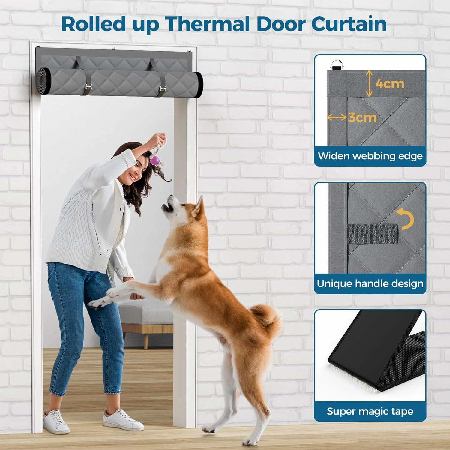 Thermal Insulated Door Curtain Fits Door Size 38 x 83 Inch, Oxford Cloth Thicken Cotton Fiber, Curtain Size 41" x 85", Single Piece Screen Insulation Cover to Keep Warm, with Clear Windows