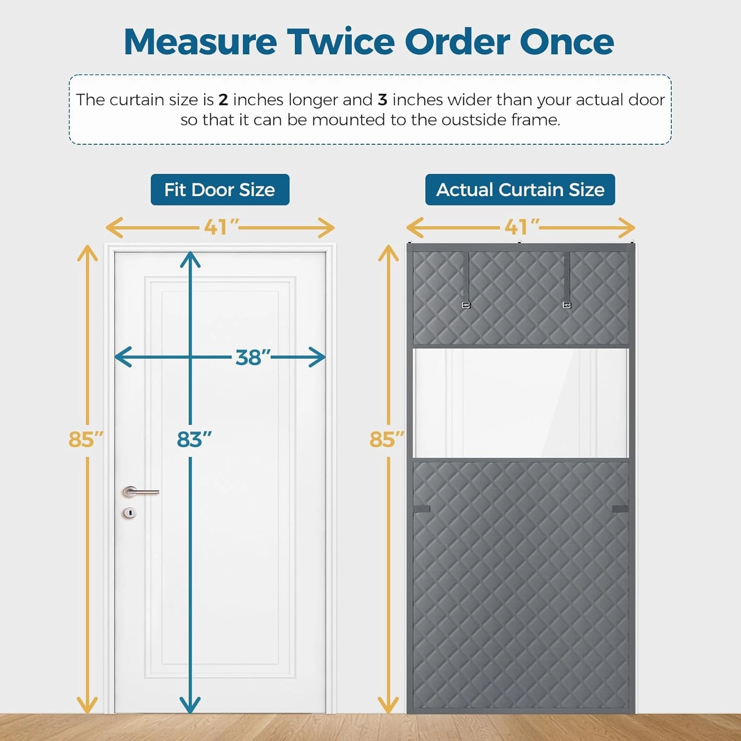 Thermal Insulated Door Curtain Fits Door Size 38 x 83 Inch, Oxford Cloth Thicken Cotton Fiber, Curtain Size 41" x 85", Single Piece Screen Insulation Cover to Keep Warm, with Clear Windows