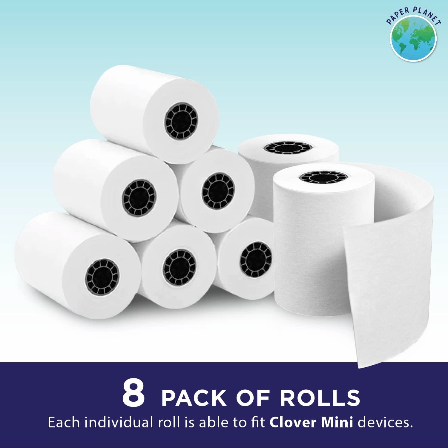 Thermal Paper for Clover Mini by Paper Planet | Credit Card Receipt Paper Rolls Compatible with Clover Mini POS models C200, C300, C301, C302, C305 | 8 Rolls