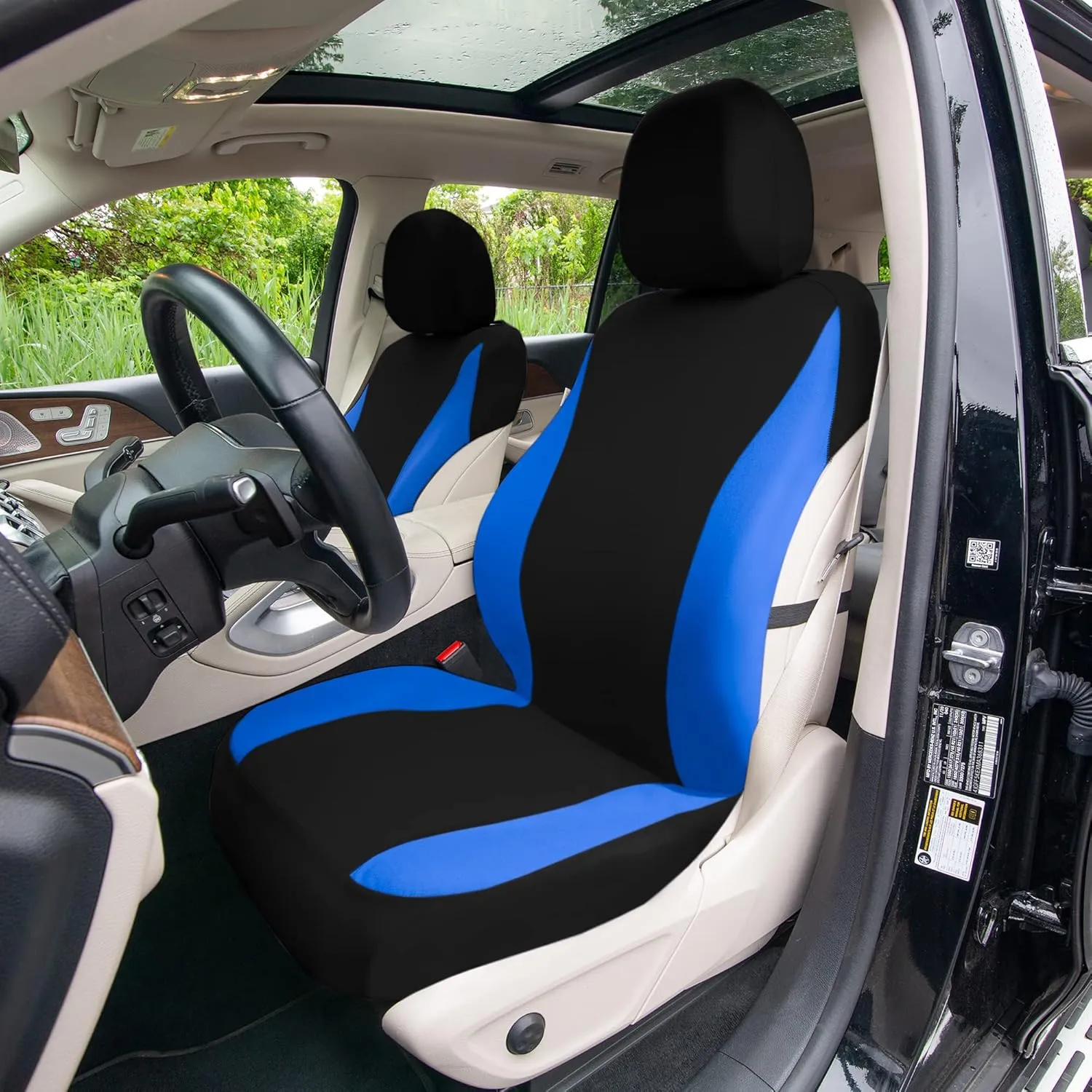 TLH Universal Fit Automotive Seat Covers Blue Cloth Car Seat Covers Full Set, Car Seat Protector Interior Accessories Classic Flat Cloth Car Seat Covers fit for Most Cars, Trucks, SUVs or Vans