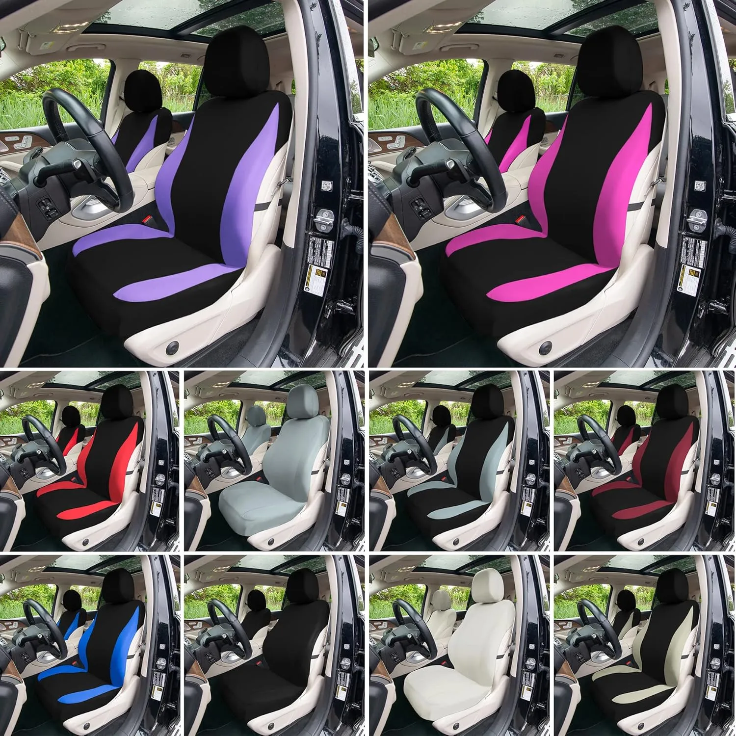 TLH Universal Fit Automotive Seat Covers Blue Cloth Car Seat Covers Full Set, Car Seat Protector Interior Accessories Classic Flat Cloth Car Seat Covers fit for Most Cars, Trucks, SUVs or Vans