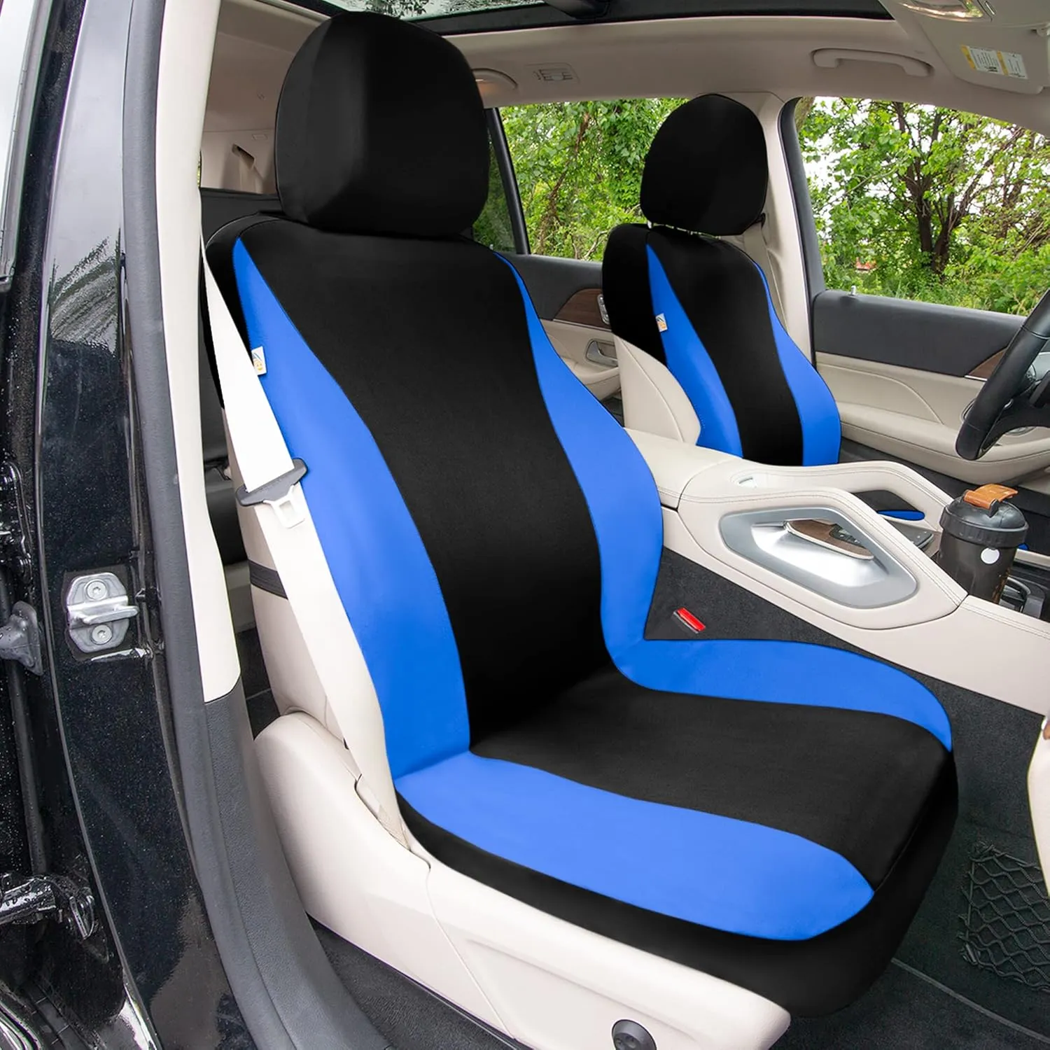TLH Universal Fit Automotive Seat Covers Blue Cloth Car Seat Covers Full Set, Car Seat Protector Interior Accessories Classic Flat Cloth Car Seat Covers fit for Most Cars, Trucks, SUVs or Vans