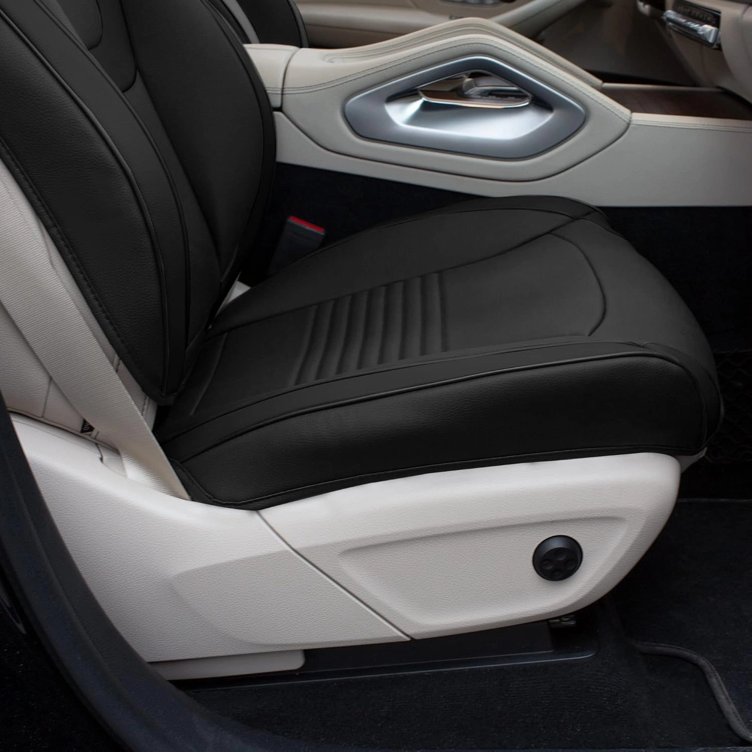 TLH Hybrid70 Deluxe Faux Leather Black Car Seat Covers with Modern Pattern – Front Set, Universal Fit Car Seat Protector, 2 Pack Seat Covers for Cars Trucks SUV, Waterproof Car Seat Cover Cushion