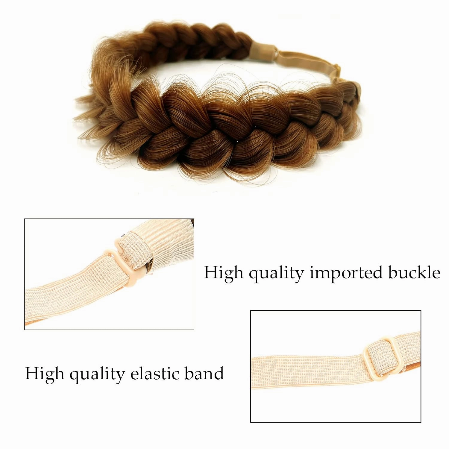 TOECWEGR Synthetic Hair Braided Headband Classic Wide Strands Wedding Disorderly Fluffy Braids Wig Band Women Beauty Accessory