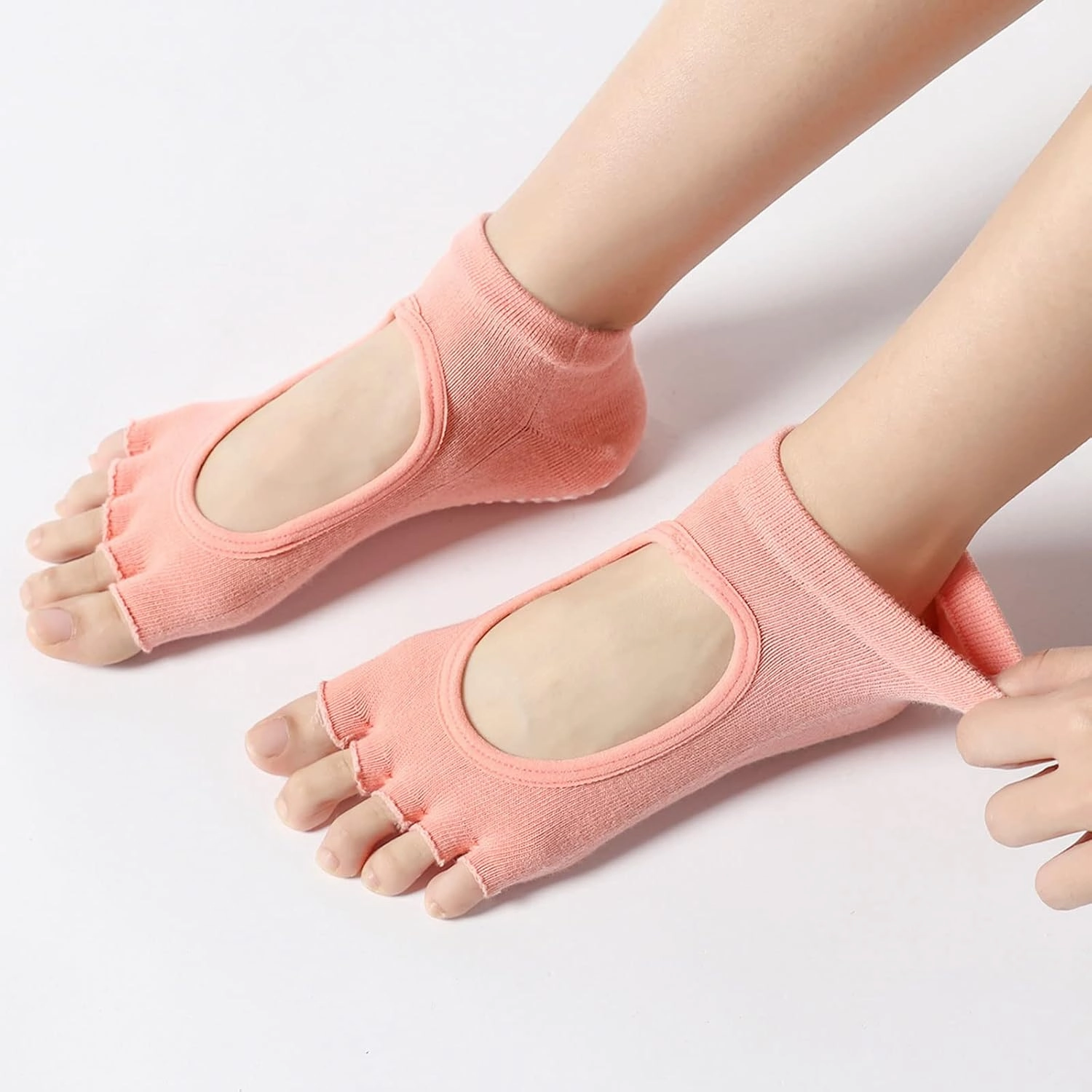 Toeless Yoga Socks for Women Pilates Socks with Grips Cotton Non Slip Open Toe Socks for Pilates Pure Barre Ballet Dance