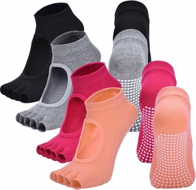 Toeless Yoga Socks for Women Pilates Socks with Grips Cotton Non Slip Open Toe Socks for Pilates Pure Barre Ballet Dance