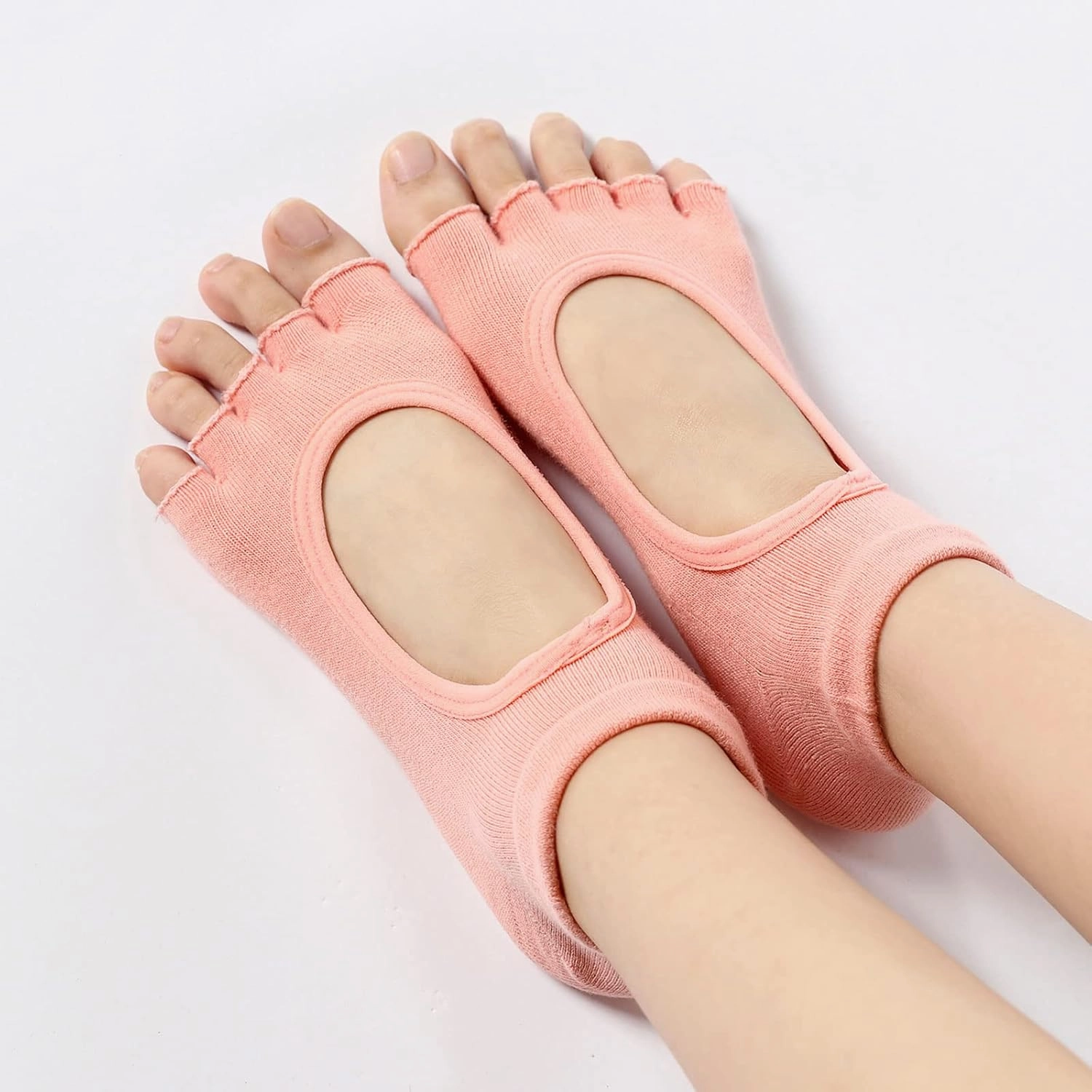 Toeless Yoga Socks for Women Pilates Socks with Grips Cotton Non Slip Open Toe Socks for Pilates Pure Barre Ballet Dance