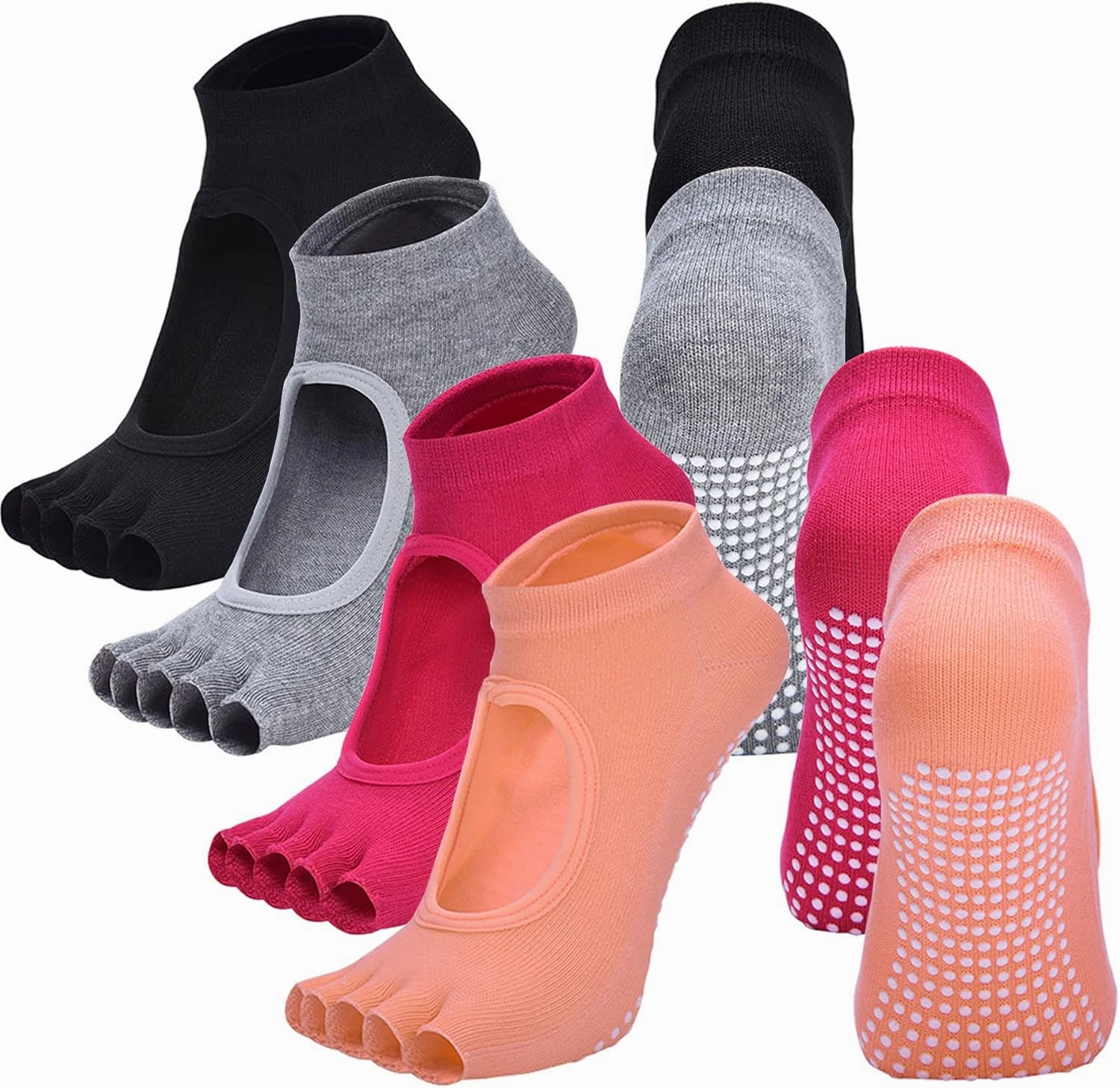 Toeless Yoga Socks for Women Pilates Socks with Grips Cotton Non Slip Open Toe Socks for Pilates Pure Barre Ballet Dance