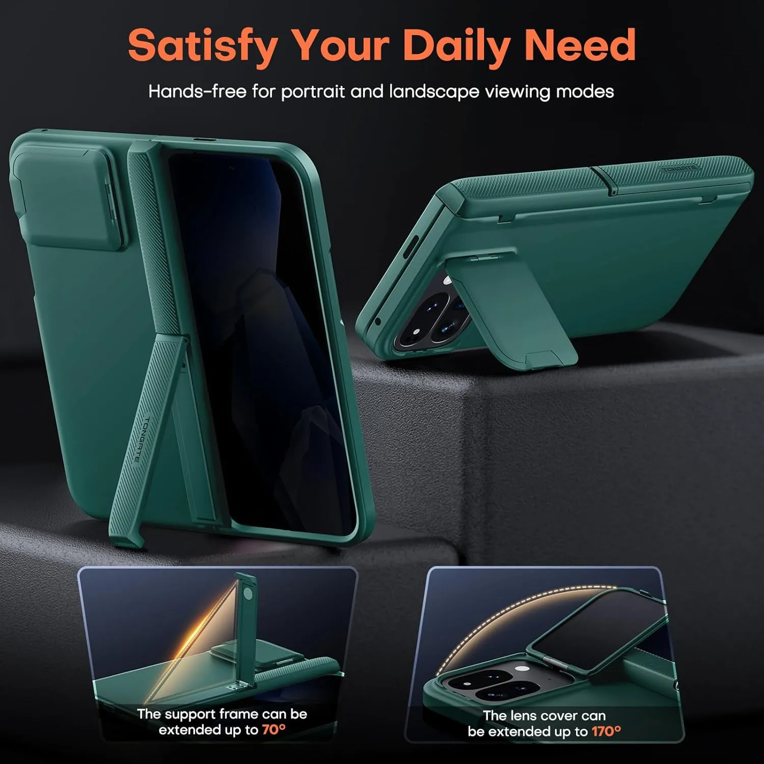 TONGATE Magnetic for Pixel 9 Pro Fold Case with Privacy Screen Protector, [Compatible with MagSafe] [with Camera Cover & Hinge Protection] Full-Body Rugged Stand Case for Google Pixel 9Pro Fold, Green