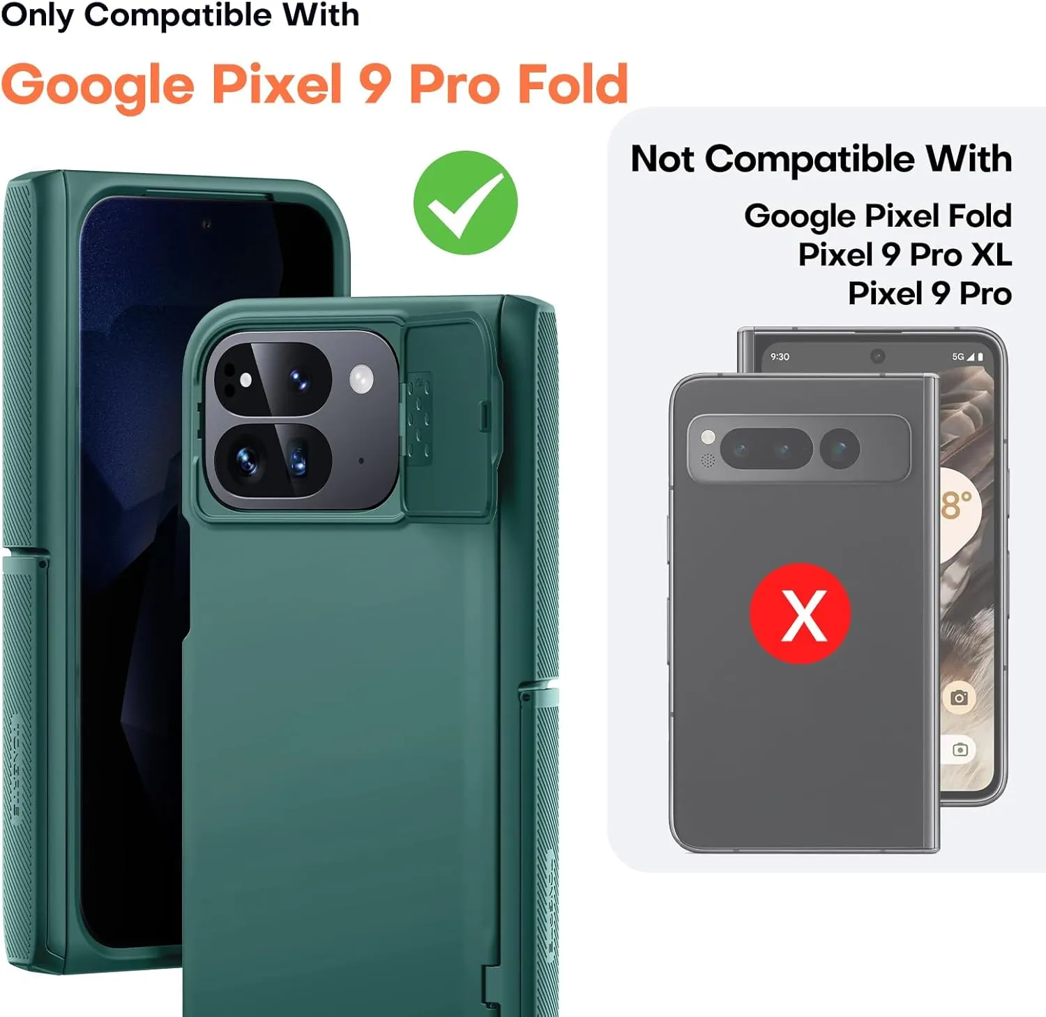 TONGATE Magnetic for Pixel 9 Pro Fold Case with Privacy Screen Protector, [Compatible with MagSafe] [with Camera Cover & Hinge Protection] Full-Body Rugged Stand Case for Google Pixel 9Pro Fold, Green