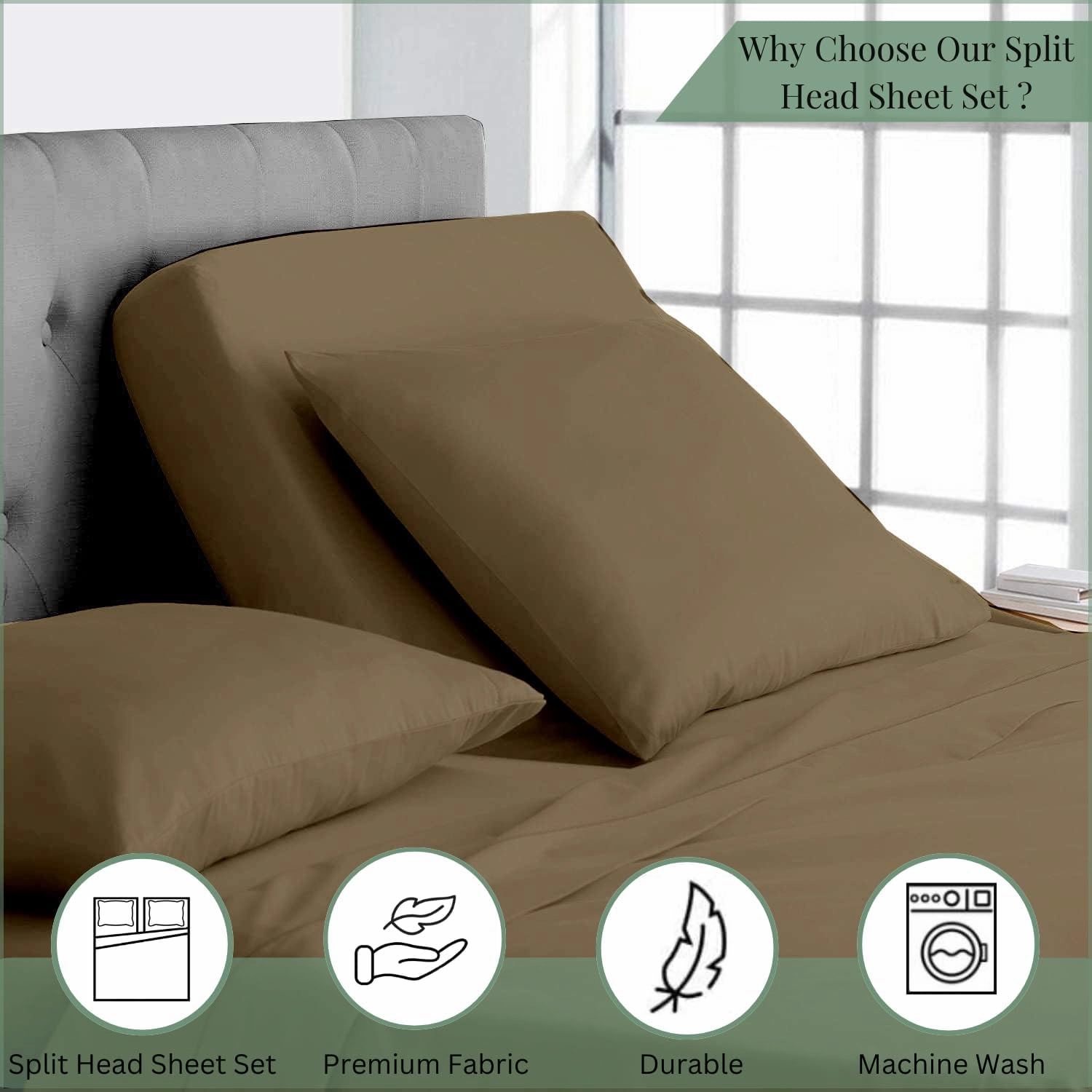 Top Split King Sheets Sets for Adjustable beds, Sheets for Sleep Number Bed Split King deep Pocket, 34" Split Top King Sheets 100% Cotton, Flex Top Sheets, Taupe Solid