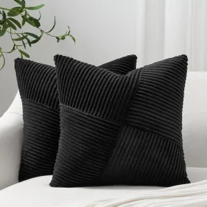 Topfinel Set of 2 Black Decorative Yellow Throw Pillow Covers 20x20 Inch for Couch Sofa Bed, Rustic Farmhouse Boho Home Decor, Soft Corduroy Windmill Textured Striped Patchwork Cushion Cases