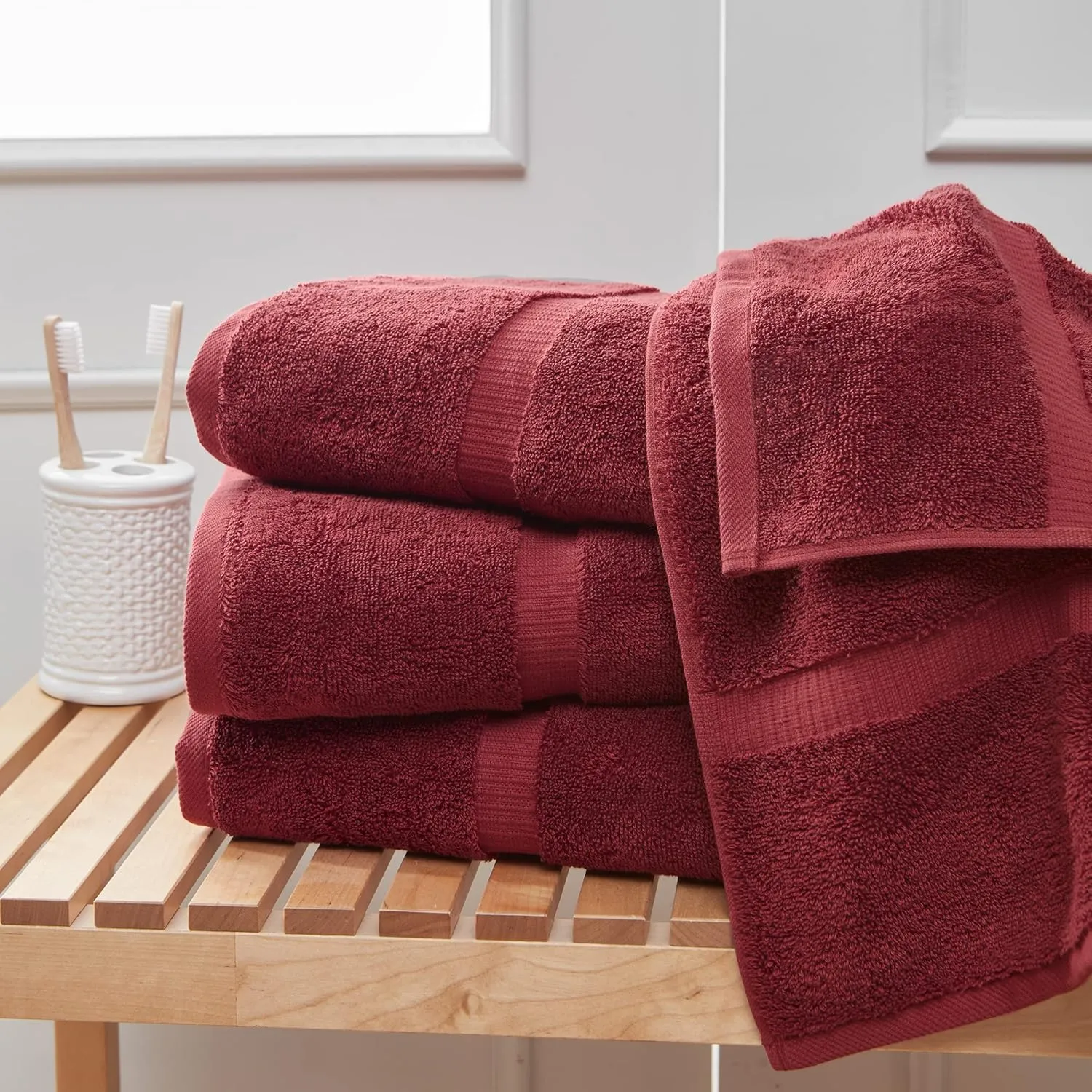 Towel Bazaar Premium Cotton Super Soft and Absorbent Turkish Towels (4-Piece, 30x60 Inches Extra Large Bath Towels, Cranberry)