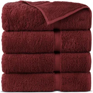 Towel Bazaar Premium Cotton Super Soft and Absorbent Turkish Towels (4-Piece, 30x60 Inches Extra Large Bath Towels, Cranberry)