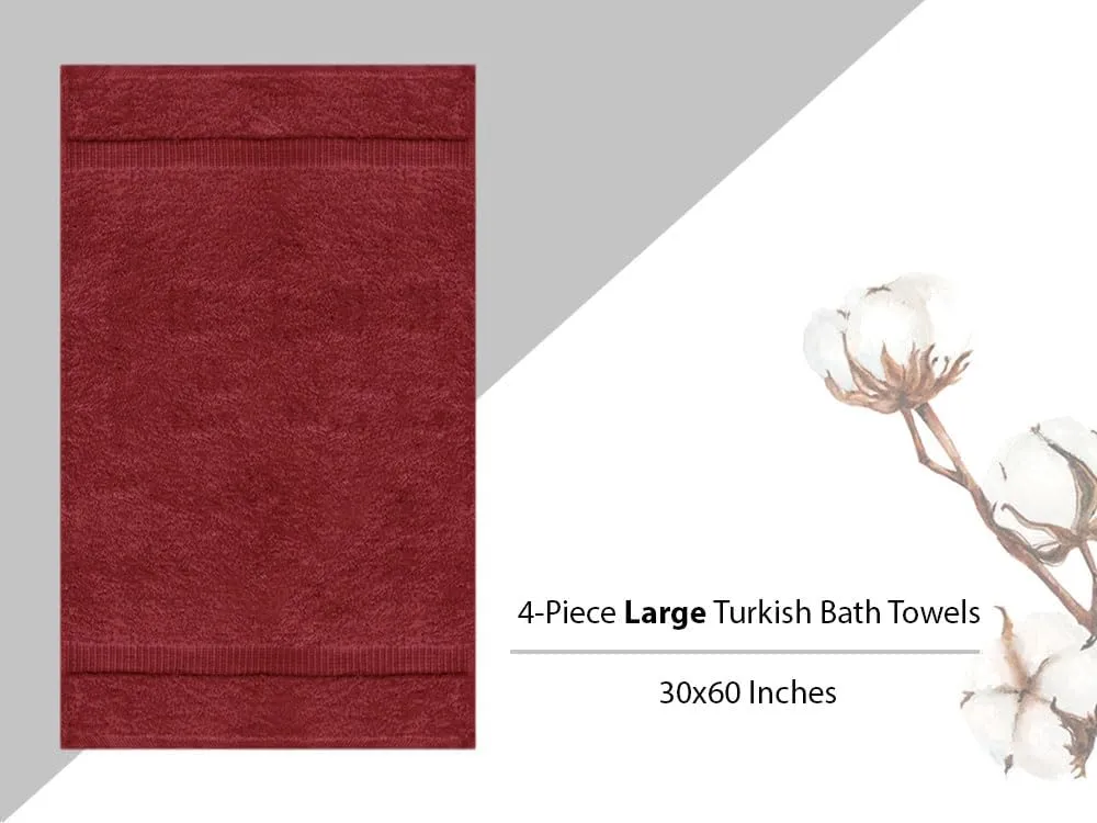 Towel Bazaar Premium Cotton Super Soft and Absorbent Turkish Towels (4-Piece, 30x60 Inches Extra Large Bath Towels, Cranberry)