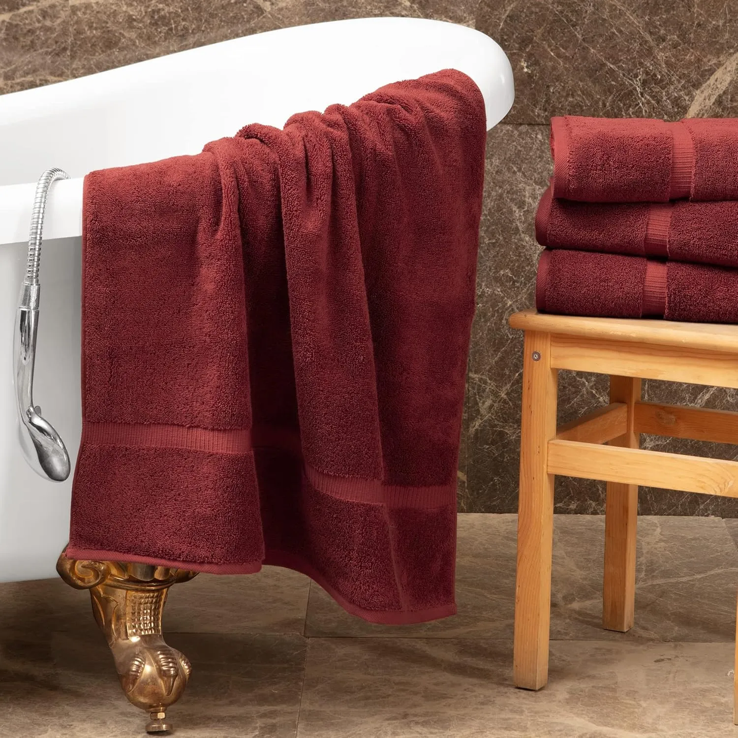 Towel Bazaar Premium Cotton Super Soft and Absorbent Turkish Towels (4-Piece, 30x60 Inches Extra Large Bath Towels, Cranberry)
