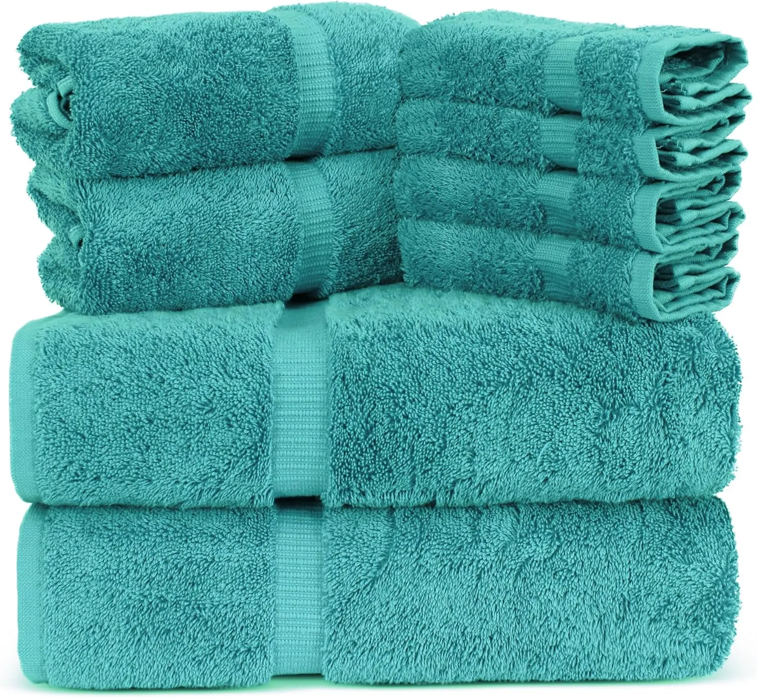 Towel Bazaar Premium Cotton Super Soft and Absorbent Turkish Towels (8-Piece Towel Set, Aqua Blue)