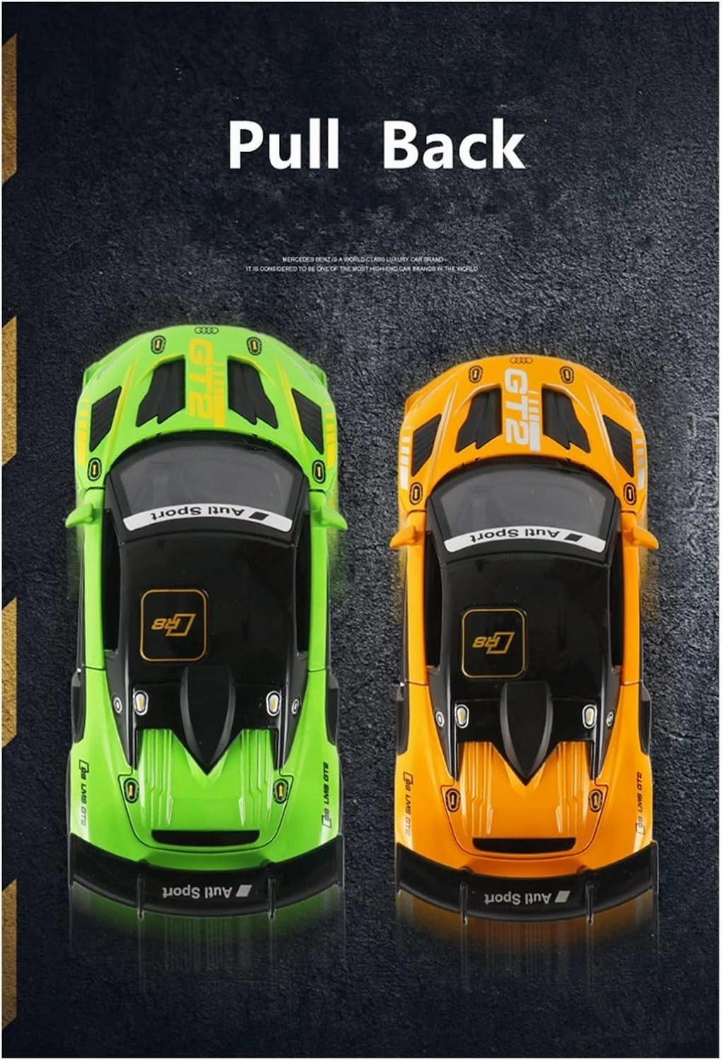 Toy car Model 1:24 for Audi R8 GT2 LMS Alloy Track Racing Car Model Diecasts Toy Sound and Light Collection Kids Gifts (Color : Yellow)