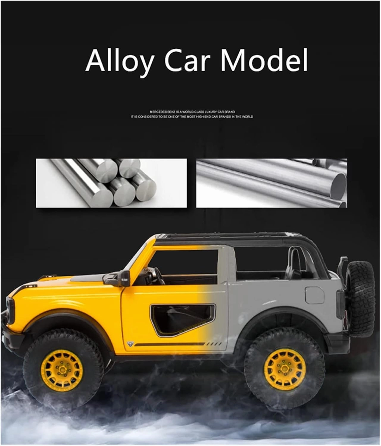 Toy car Model 1:24 for Ford Bronco Lima Alloy Car Model Diecast Toy Off-Road with Sound Light Kids Gifts (Color : Gray)