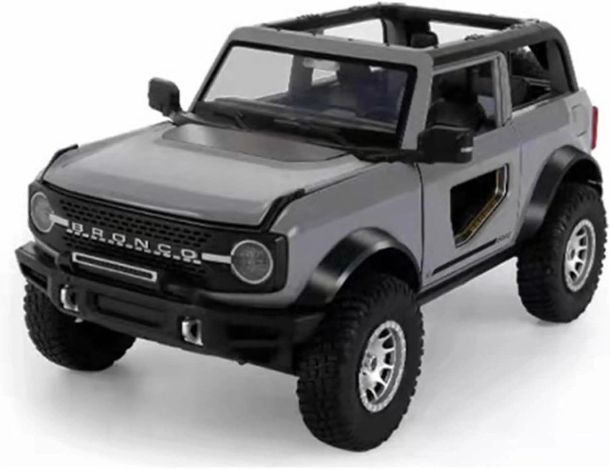 Toy car Model 1:24 for Ford Bronco Lima Alloy Car Model Diecast Toy Off-Road with Sound Light Kids Gifts (Color : Gray)