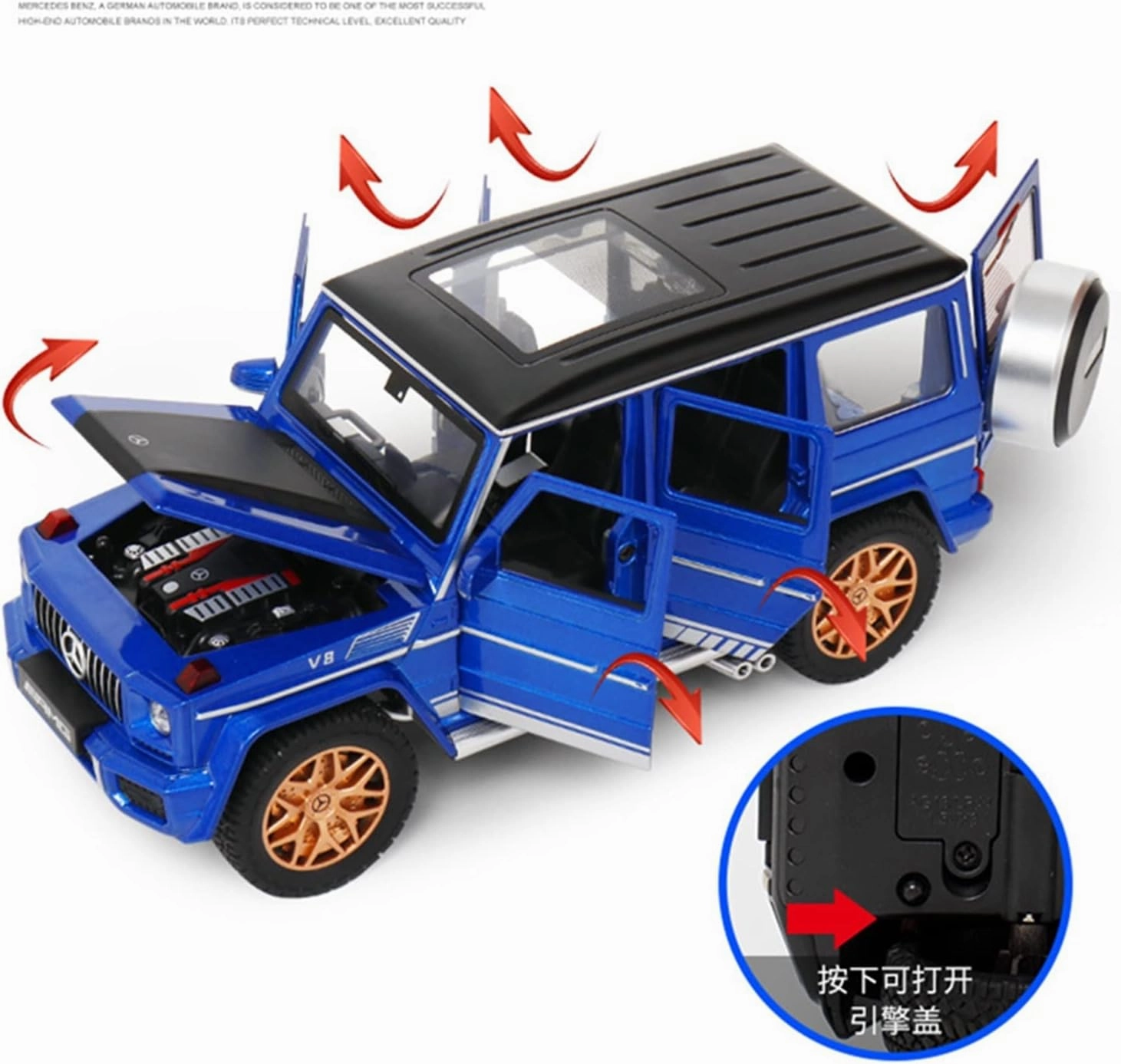 Toy car Model 1:24 for G63 G65 Alloy Car Model Diecast Toy Metal Off-Road with Sound and Light Gift (Color : Blue)