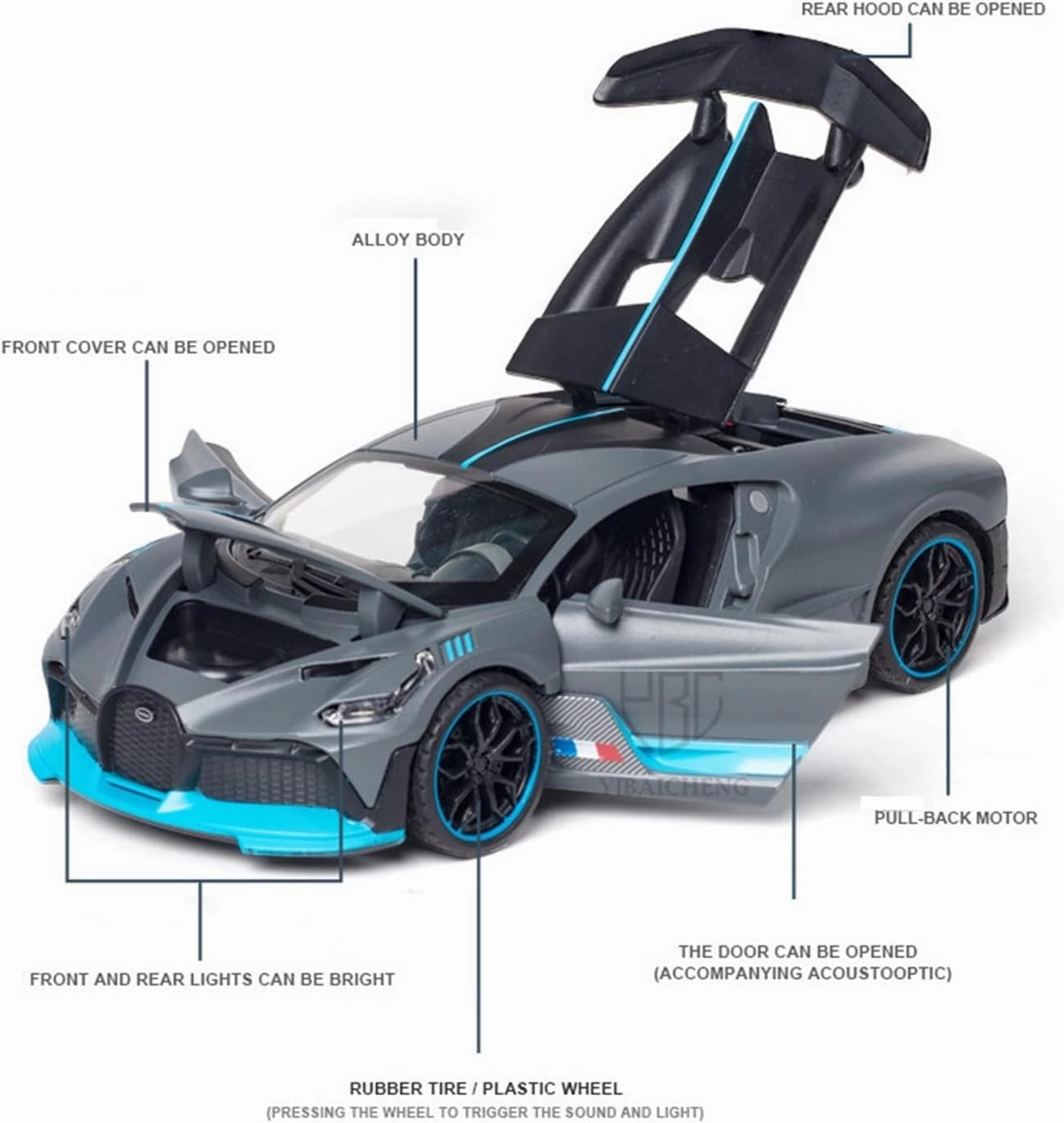 Toy car Model 1:32 for Bugatti Veyron Divo Alloy Car Model Toy Diecasts Pull Back Toy Gifts for Kid (Color : Blue)